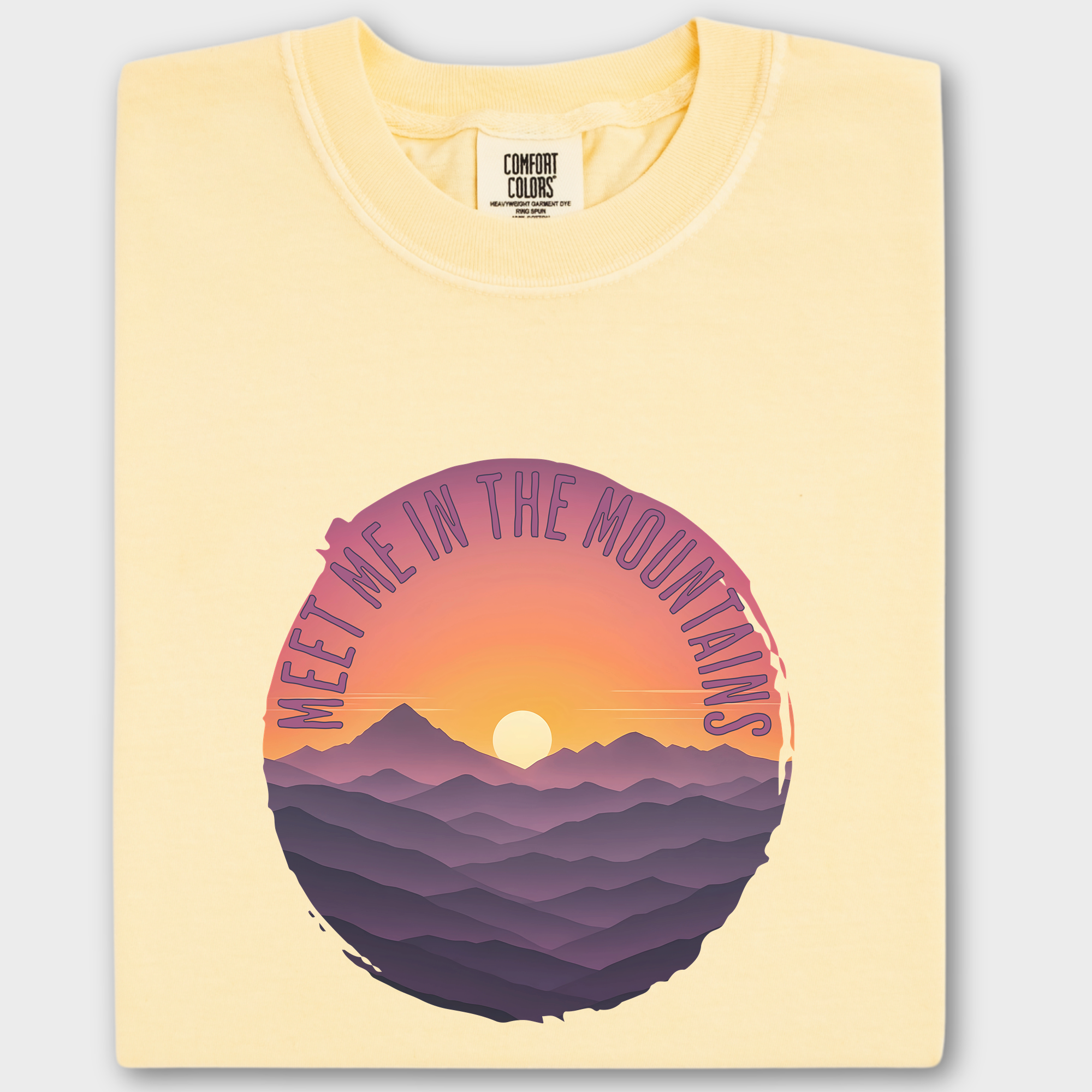 Artistic Meet Me In The Mountains Version II Pet Graphic Comfort Colors T-Shirt in Butter-T-Shirt-Butter-Fetch N Found
