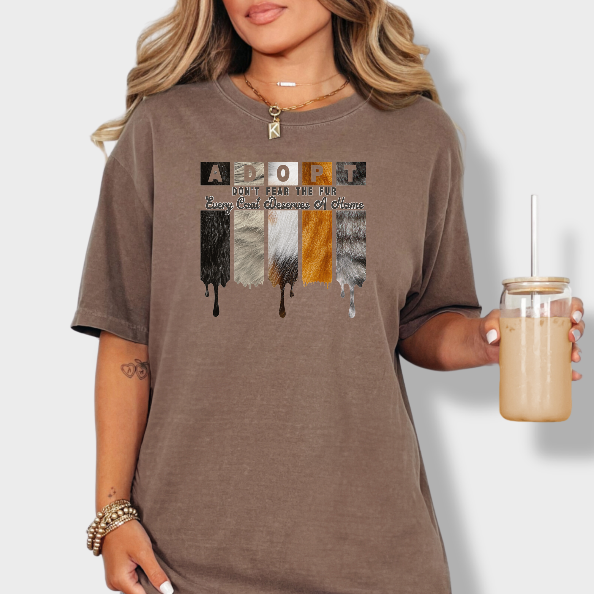 Retro ADOPT Every Coat Deserves A Home Cat Minimalist Comfort Colors T-Shirt in Espresso-Fetch N Found