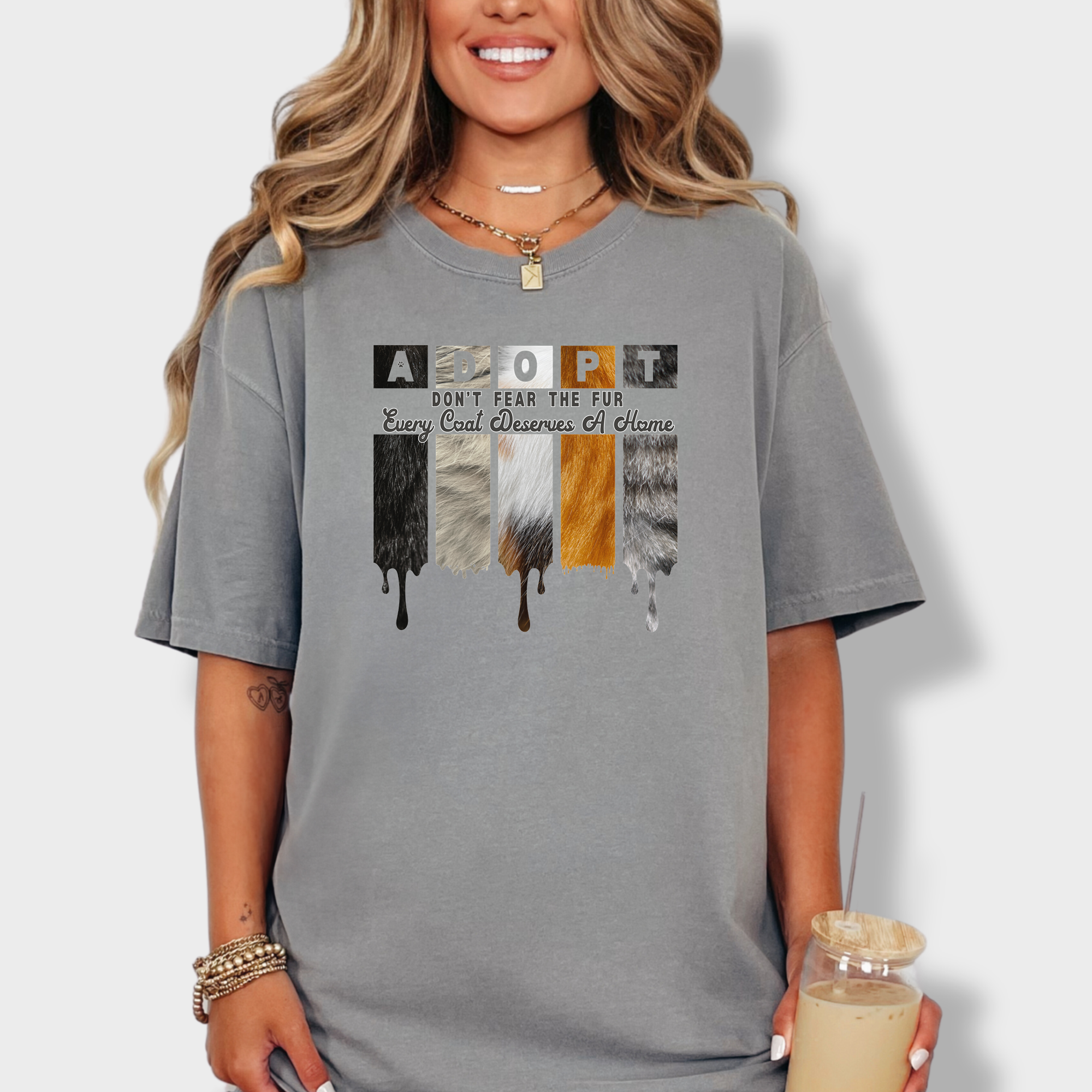 Retro ADOPT Every Coat Deserves A Home Cat Minimalist Comfort Colors T-Shirt in Grey-Fetch N Found