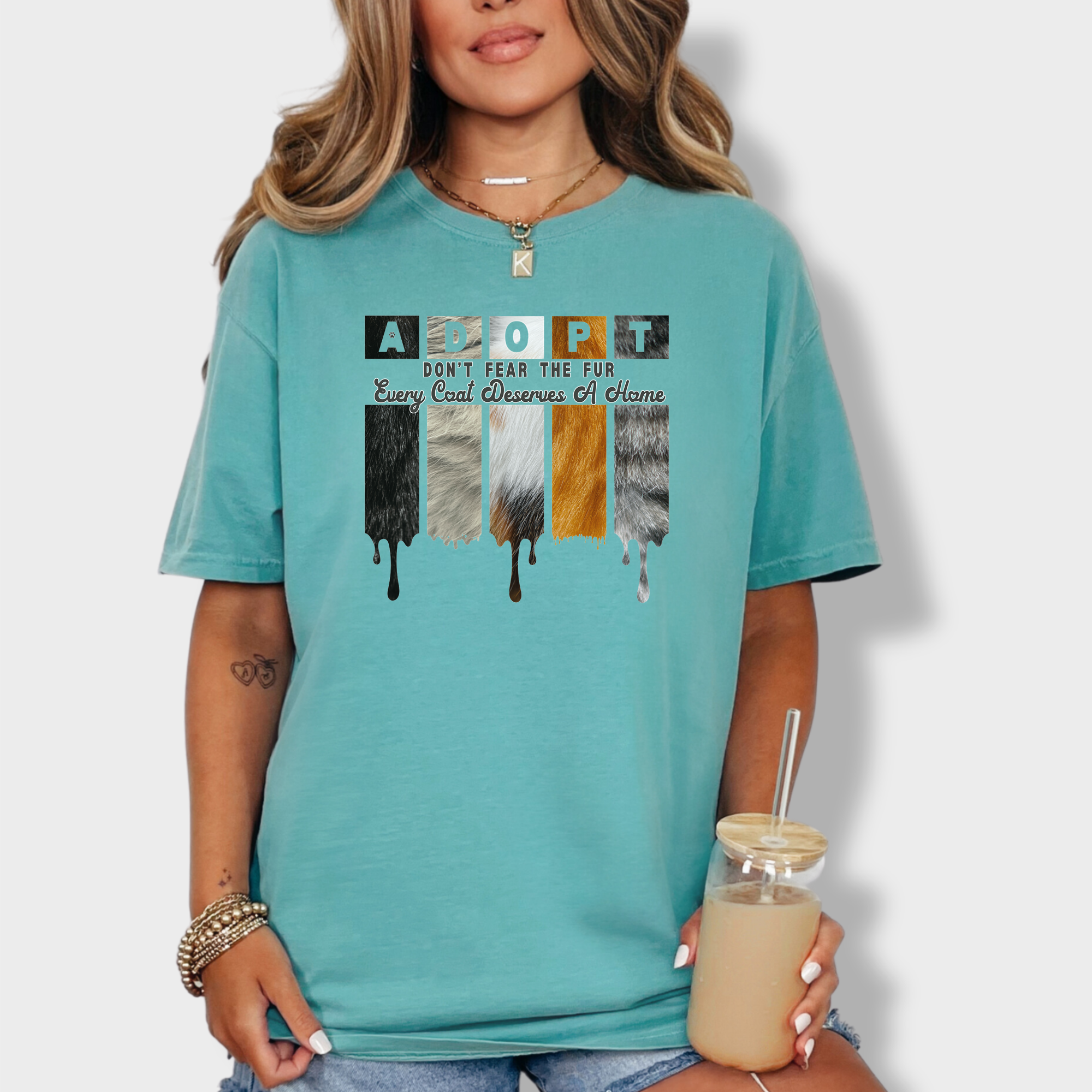 Retro ADOPT Every Coat Deserves A Home Cat Minimalist Comfort Colors T-Shirt in Seafoam-Fetch N Found