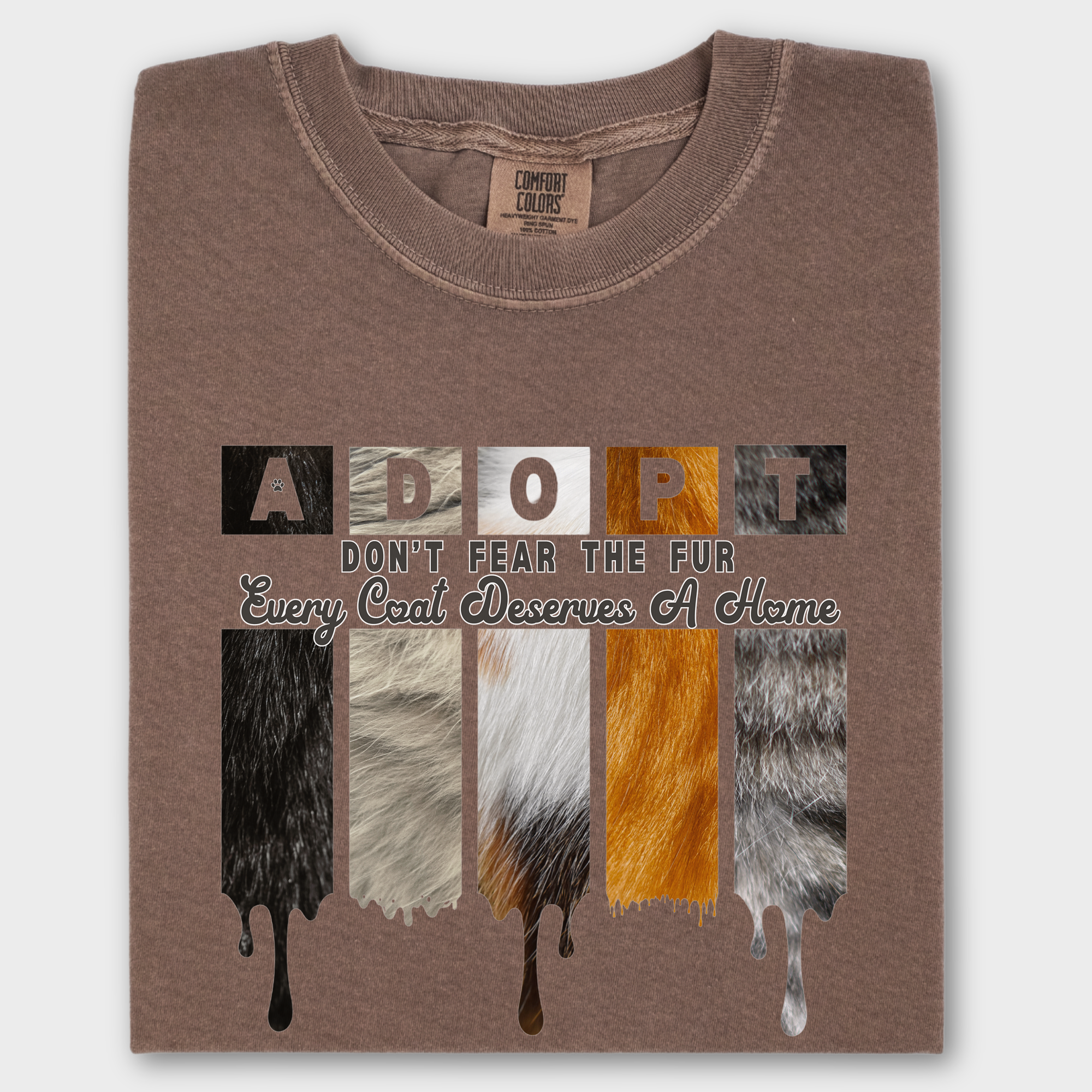 Retro ADOPT Every Coat Deserves A Home Cat Minimalist Comfort Colors T-Shirt in Espresso-Fetch N Found