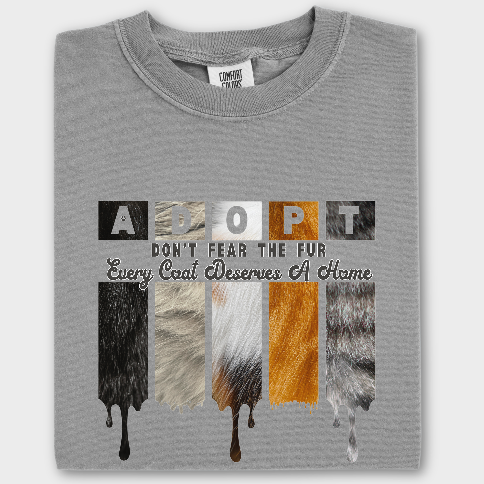 Retro ADOPT Every Coat Deserves A Home Cat Minimalist Comfort Colors T-Shirt in Grey-Fetch N Found