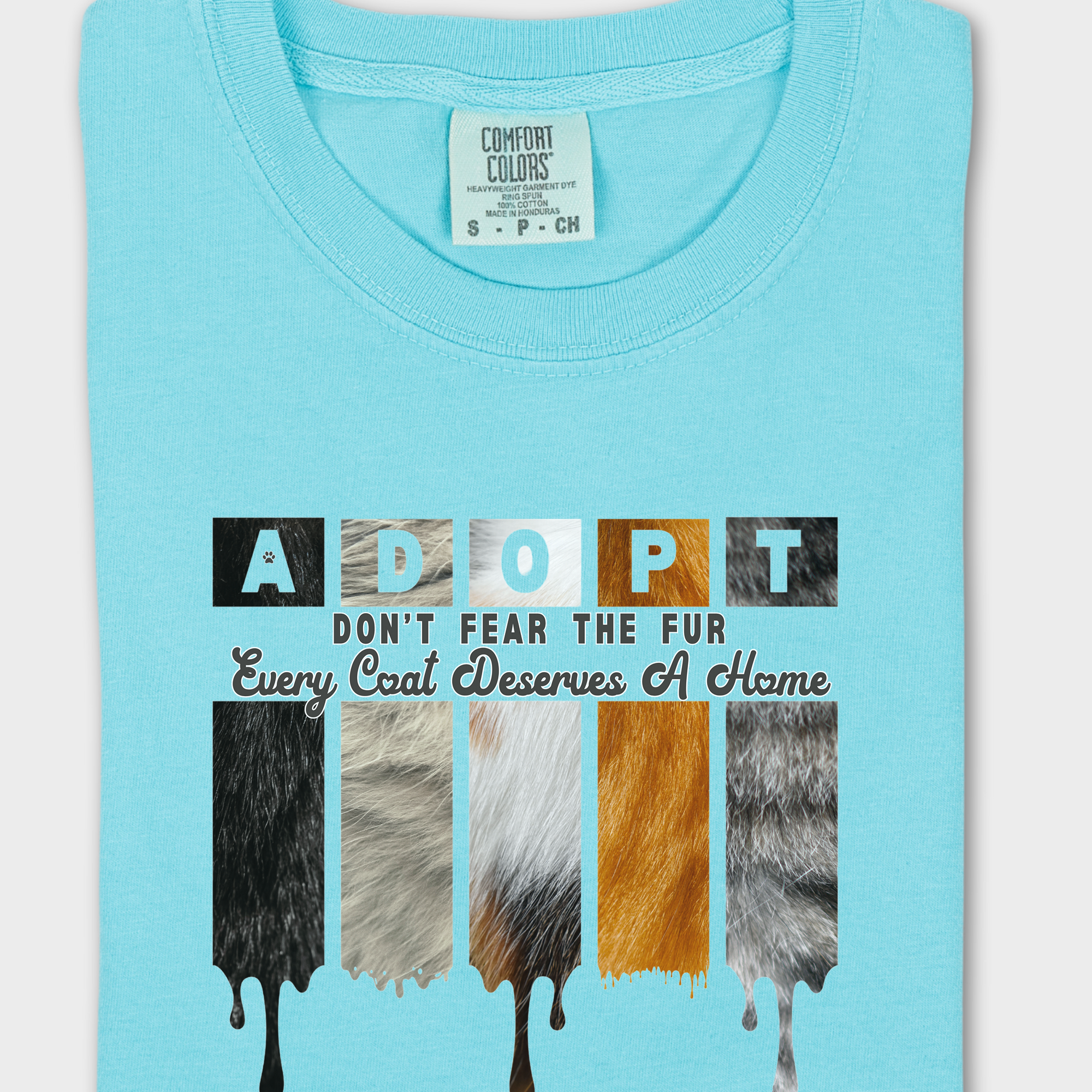 Retro ADOPT Every Coat Deserves A Home Cat Minimalist Comfort Colors T-Shirt in Lagoon Blue-Fetch N Found