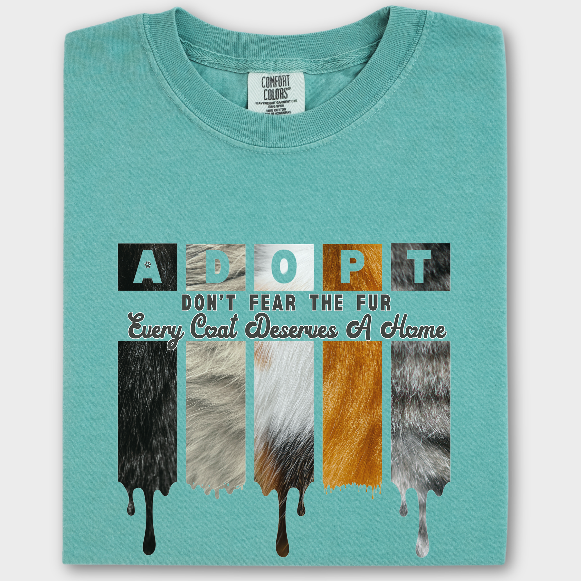 Retro ADOPT Every Coat Deserves A Home Cat Minimalist Comfort Colors T-Shirt in Seafoam-Fetch N Found
