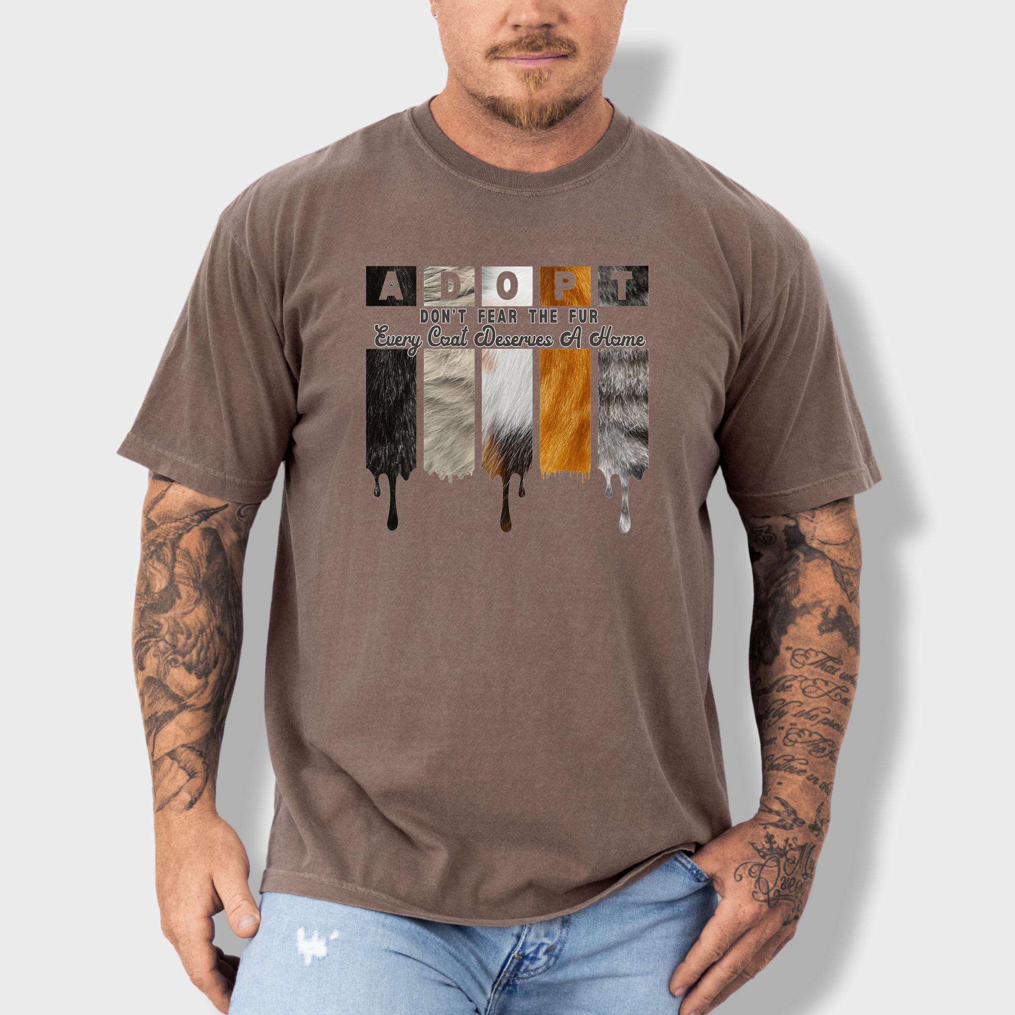 Retro ADOPT Every Coat Deserves A Home Cat Minimalist Comfort Colors T-Shirt in Espresso-Fetch N Found