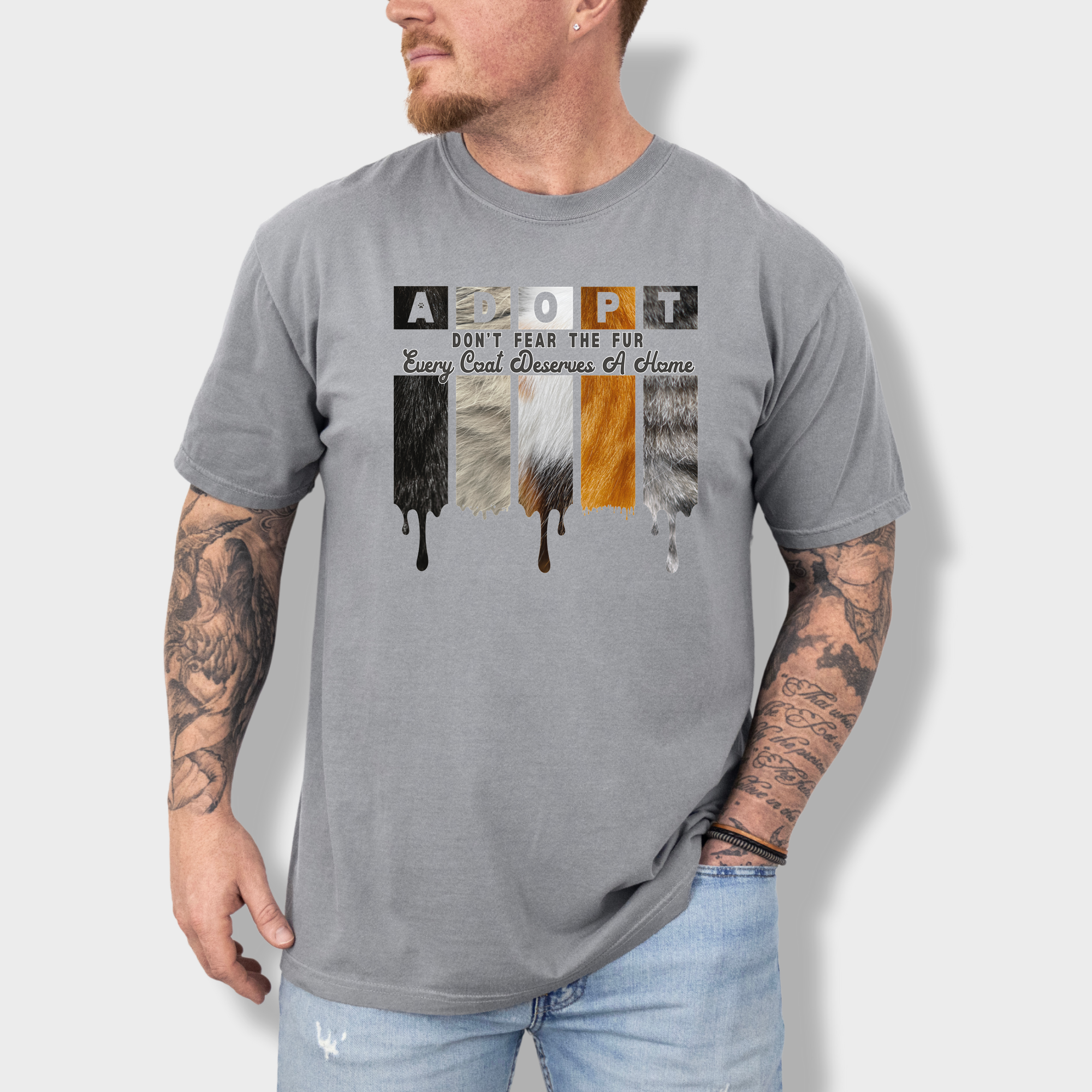 Retro ADOPT Every Coat Deserves A Home Cat Minimalist Comfort Colors T-Shirt in Grey-Fetch N Found