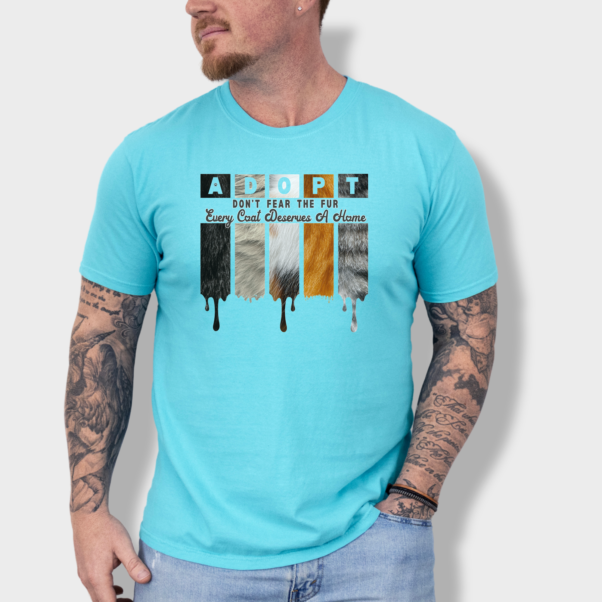 Retro ADOPT Every Coat Deserves A Home Cat Minimalist Comfort Colors T-Shirt in Lagoon Blue-Fetch N Found