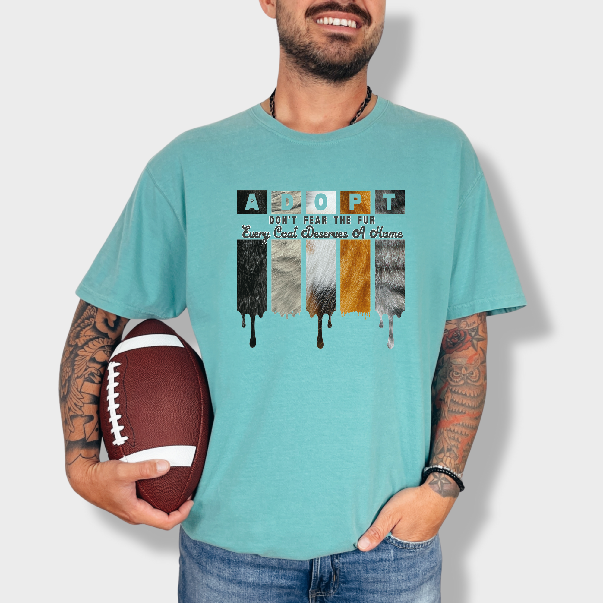 Retro ADOPT Every Coat Deserves A Home Cat Minimalist Comfort Colors T-Shirt in Seafoam-Fetch N Found