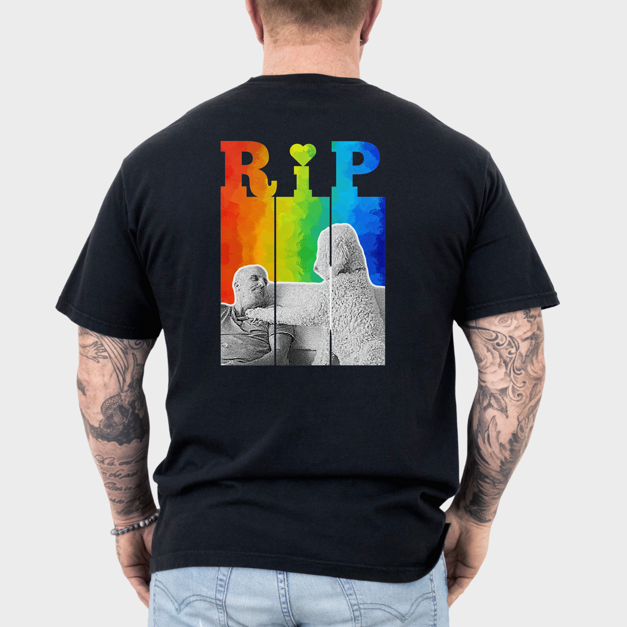 Personalized Artistic Premium Memorial RIP Dog Graphic Comfort Colors T-Shirt in Black-Fetch N Found