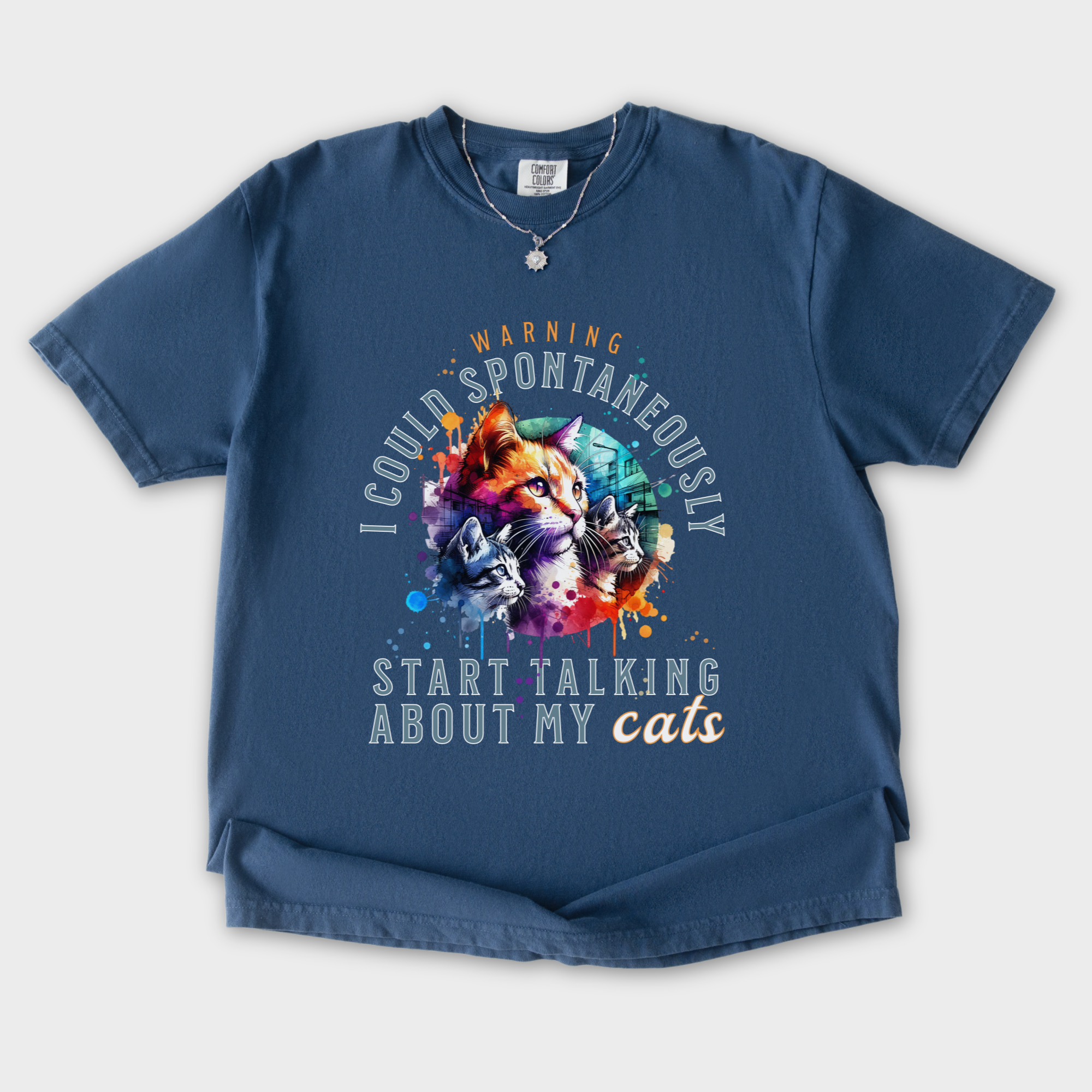 Retro Funny Cat Graphic T-Shirt Spontaneously Talking About My Cat in Midnight
