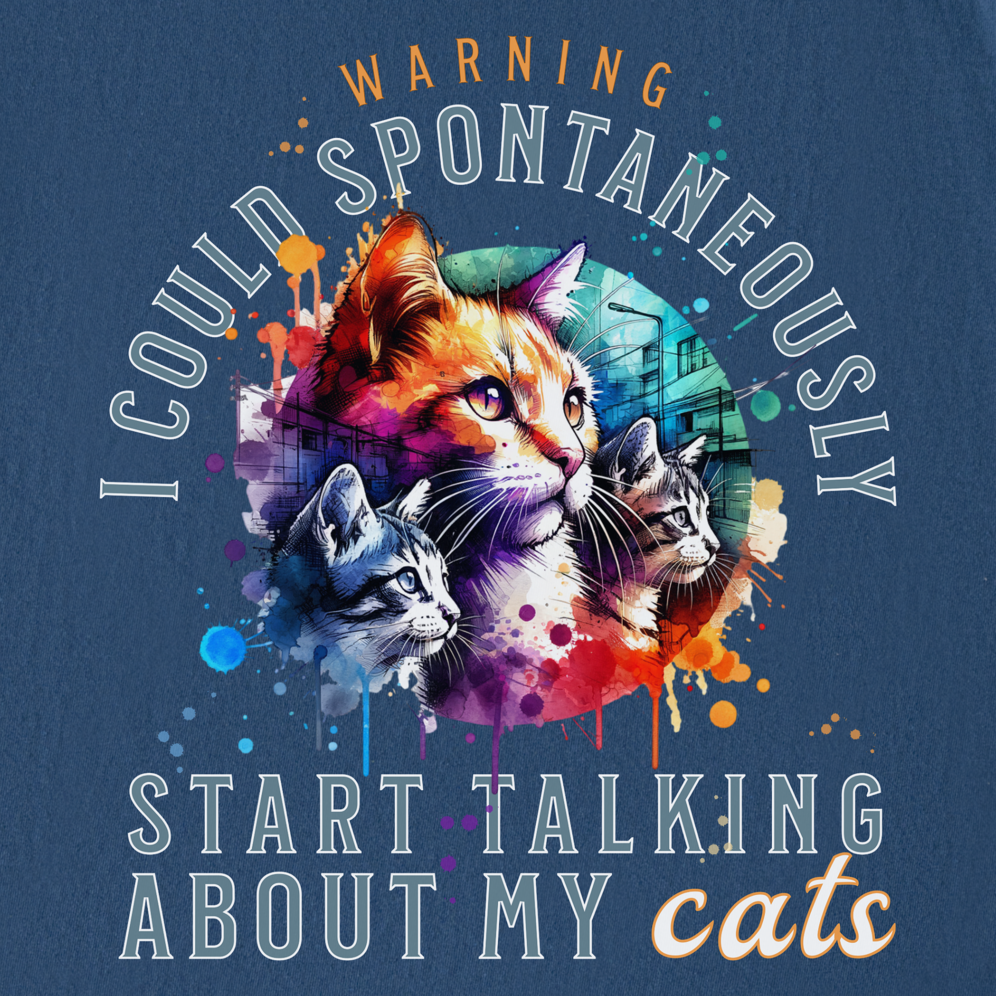 Retro Funny Cat Graphic T-Shirt Spontaneously Talking About My Cat in Midnight