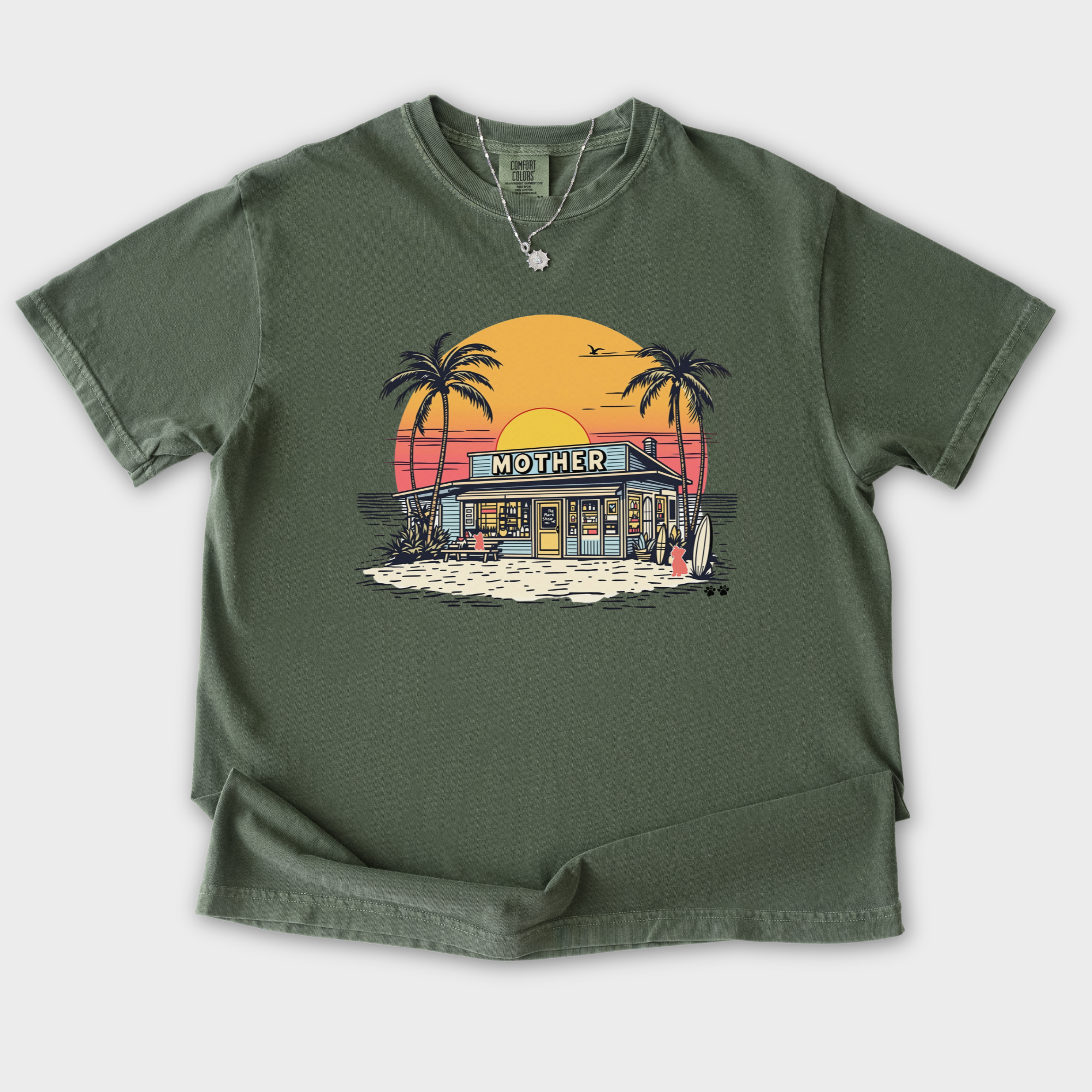 Vintage Mother Surf Shop Dog Graphic Comfort Colors T-Shirt in Moss-T-Shirt-Moss-S-Fetch N Found