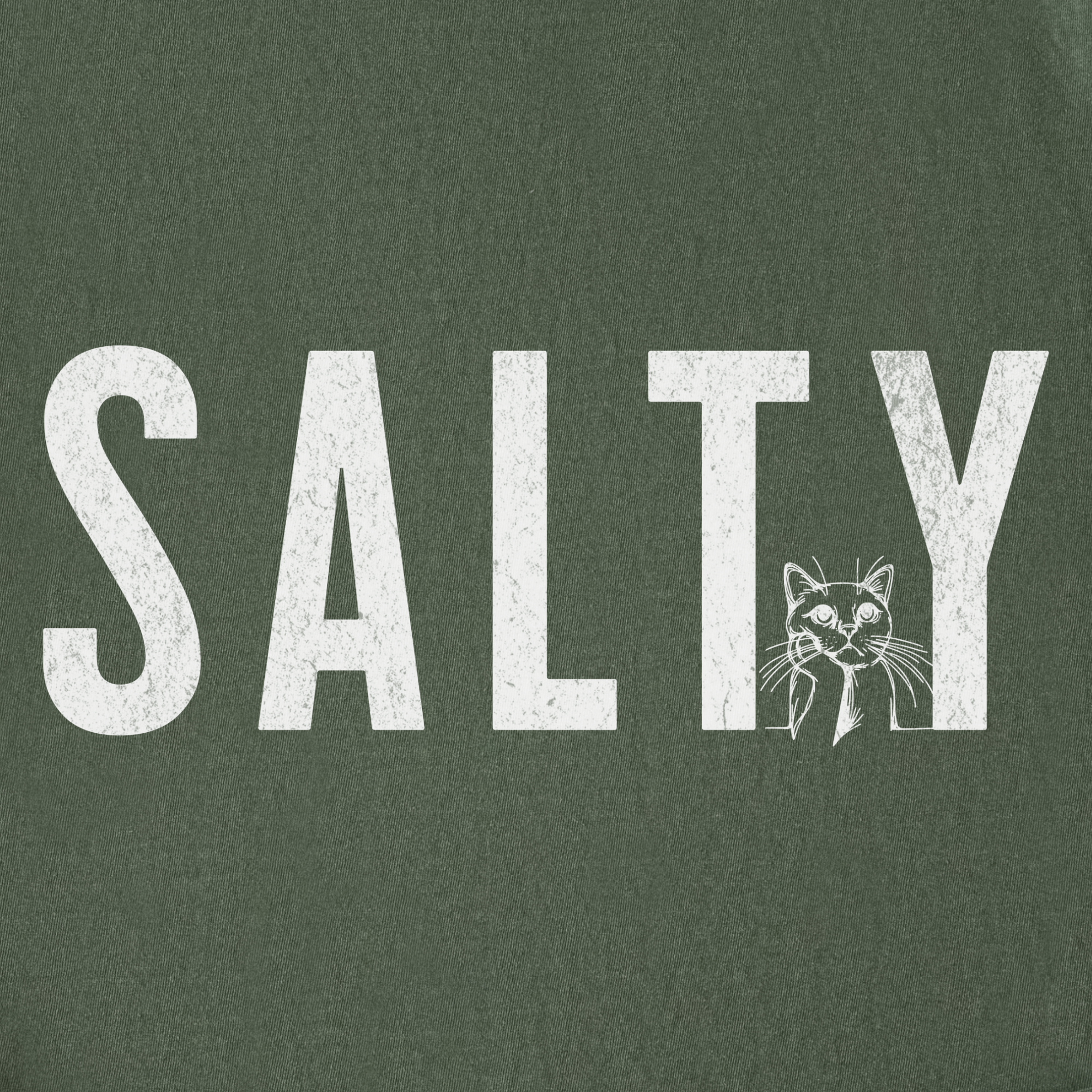Retro Salty Minimalist Cat Text Comfort Colors T-Shirt in Moss