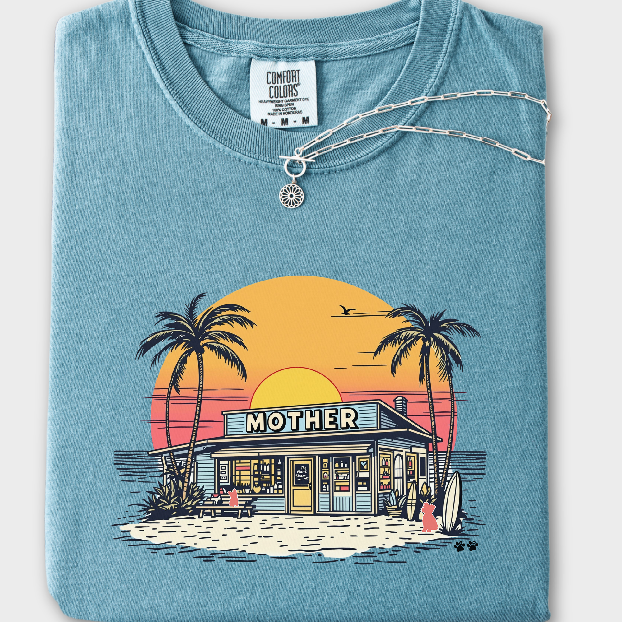 Vintage Mother Surf Shop Dog Graphic Comfort Colors T-Shirt in Ice Blue-T-Shirt-Ice Blue-Fetch N Found