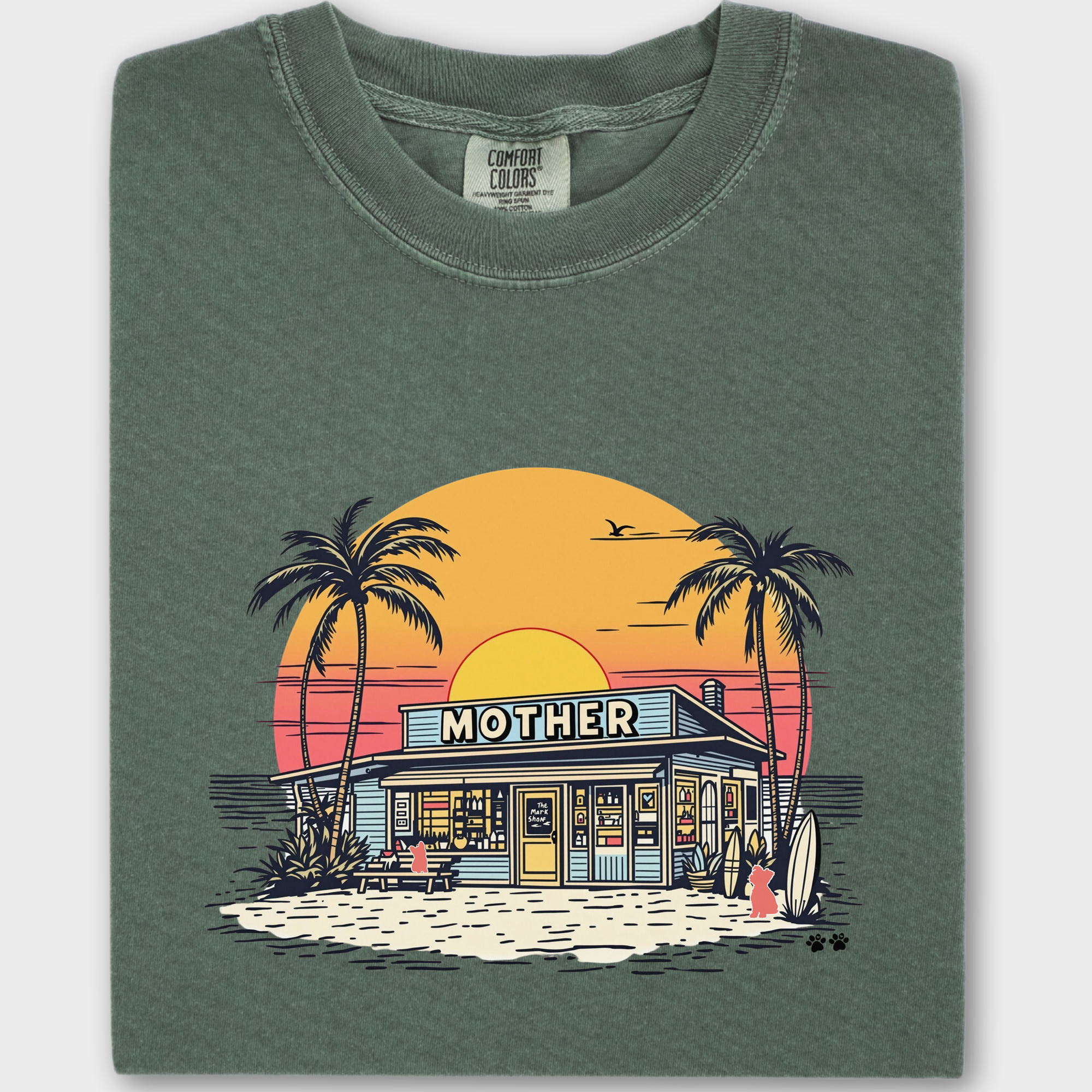 Vintage Mother Surf Shop Dog Graphic Comfort Colors T-Shirt in Moss-T-Shirt-Moss-Fetch N Found