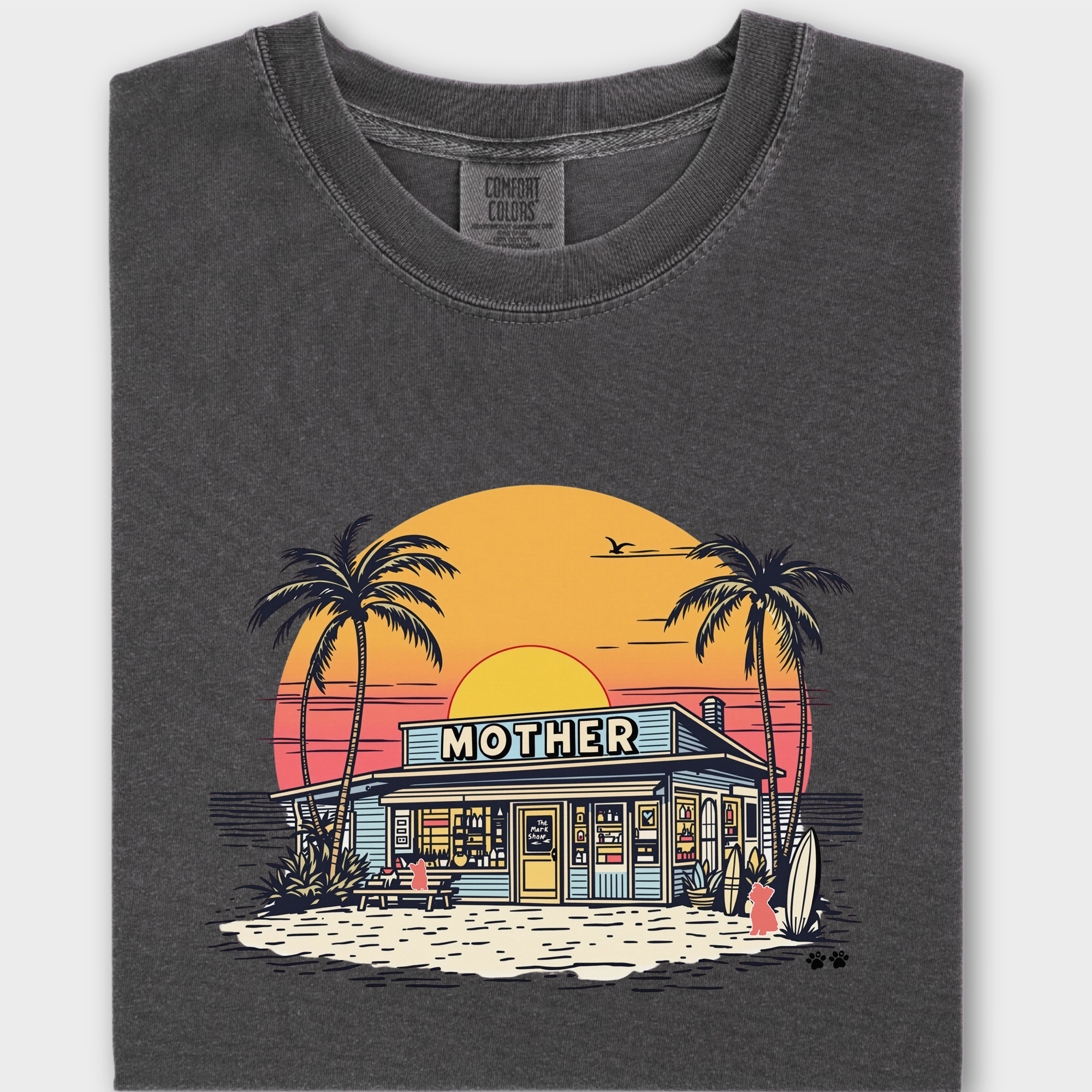 Vintage Mother Surf Shop Dog Graphic Comfort Colors T-Shirt in Pepper-T-Shirt-Pepper-Fetch N Found
