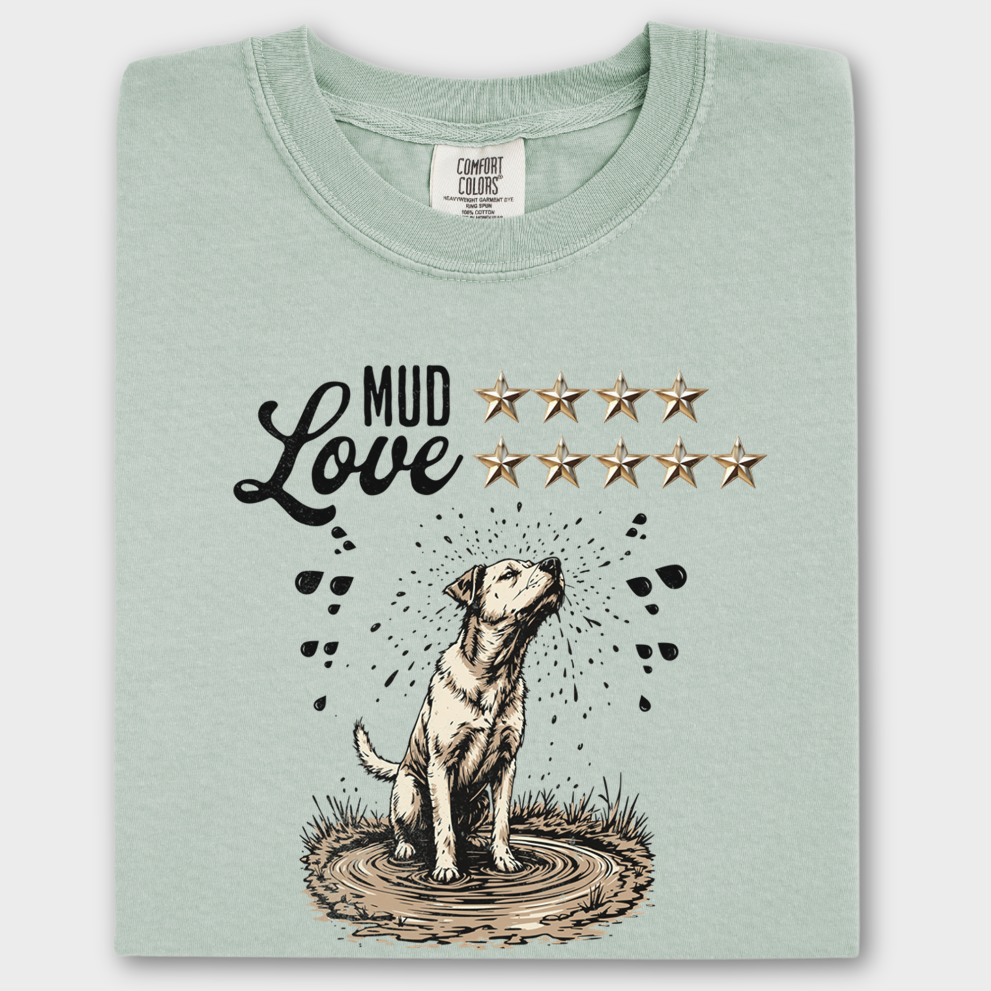 Vintage Cute Dog Line Art Mud Love 5 Stars T-Shirt in Bay-Fetch N Found