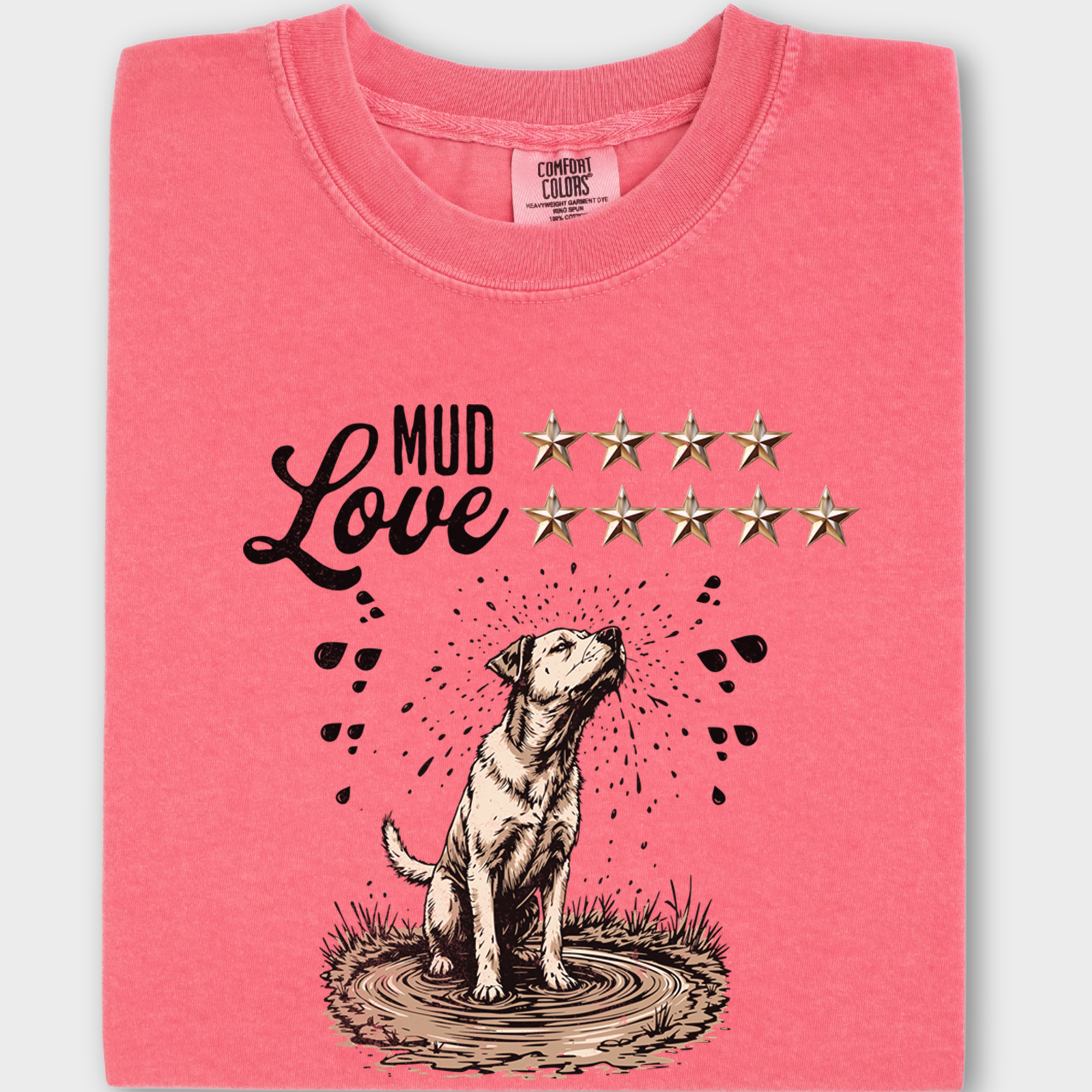 Vintage Cute Dog Line Art Mud Love 5 Stars T-Shirt in Watermelon-Fetch N Found