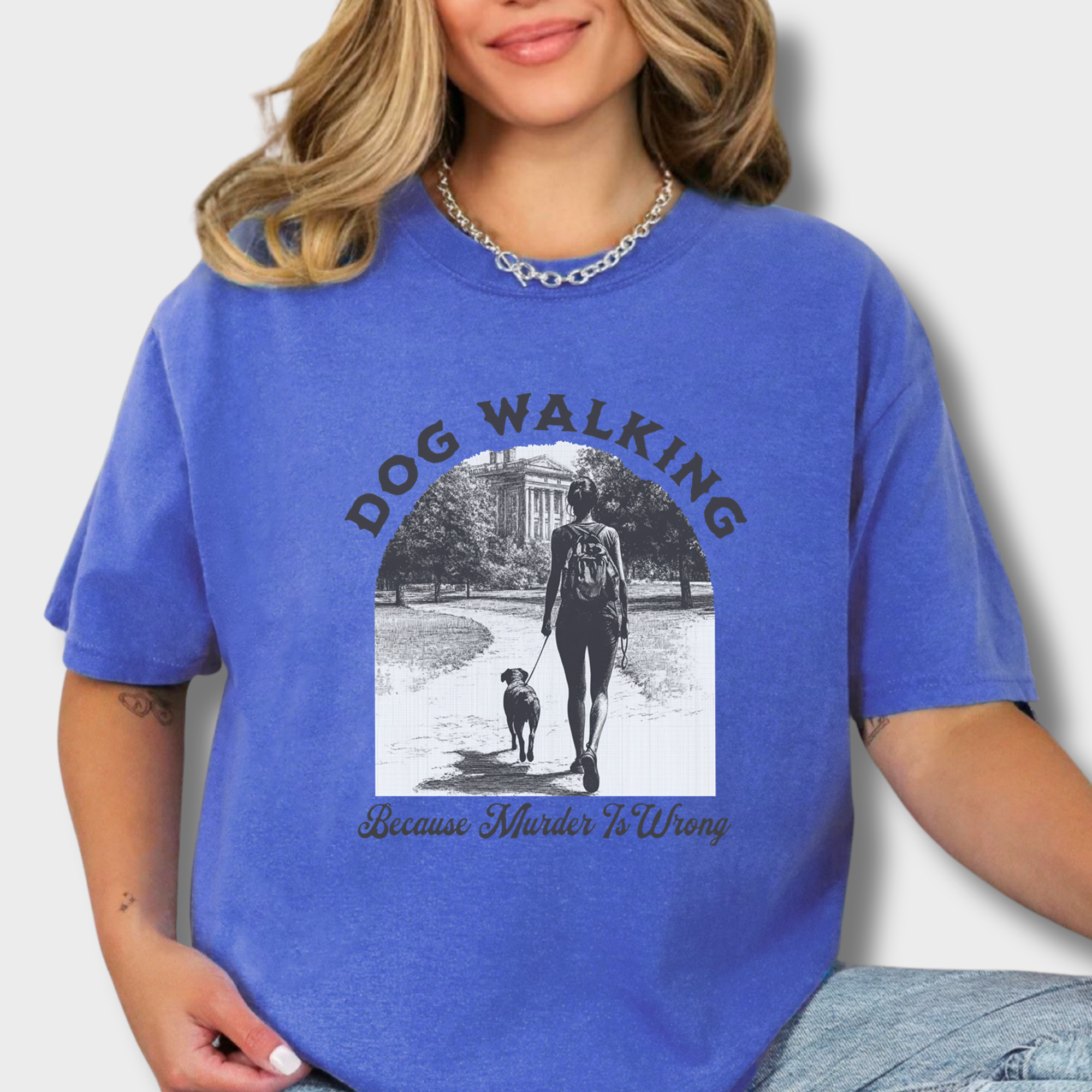 Western Murder Is Wrong Dog Graphic Comfort Colors T-Shirt in Flo Blue-Fetch N Found