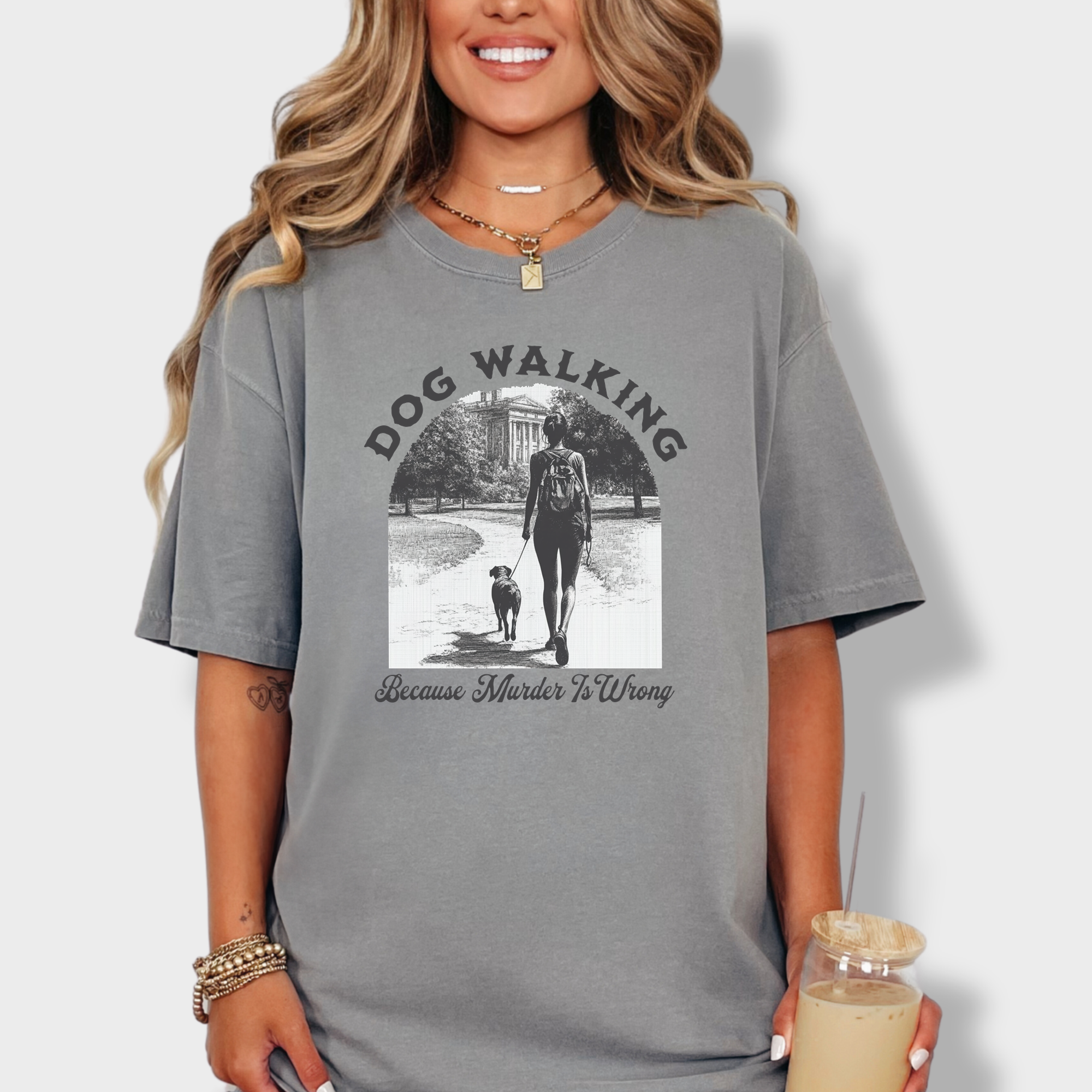Western Murder Is Wrong Dog Graphic Comfort Colors T-Shirt in Grey-Fetch N Found