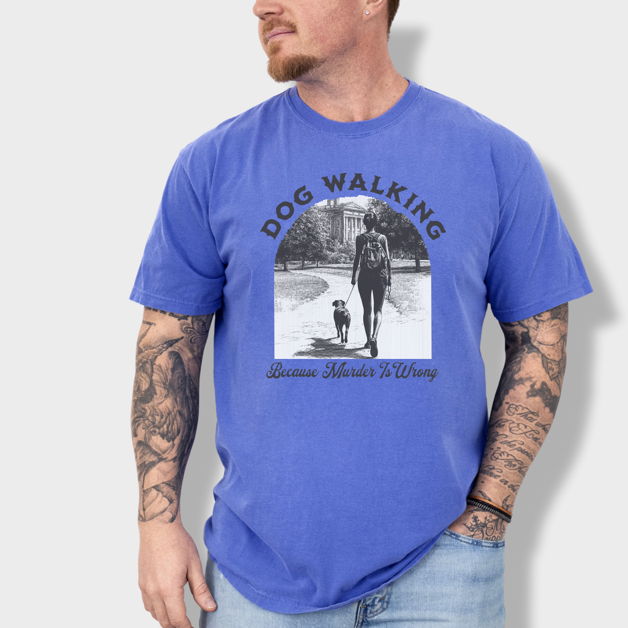 Western Murder Is Wrong Dog Graphic Comfort Colors T-Shirt in Flo Blue-Fetch N Found