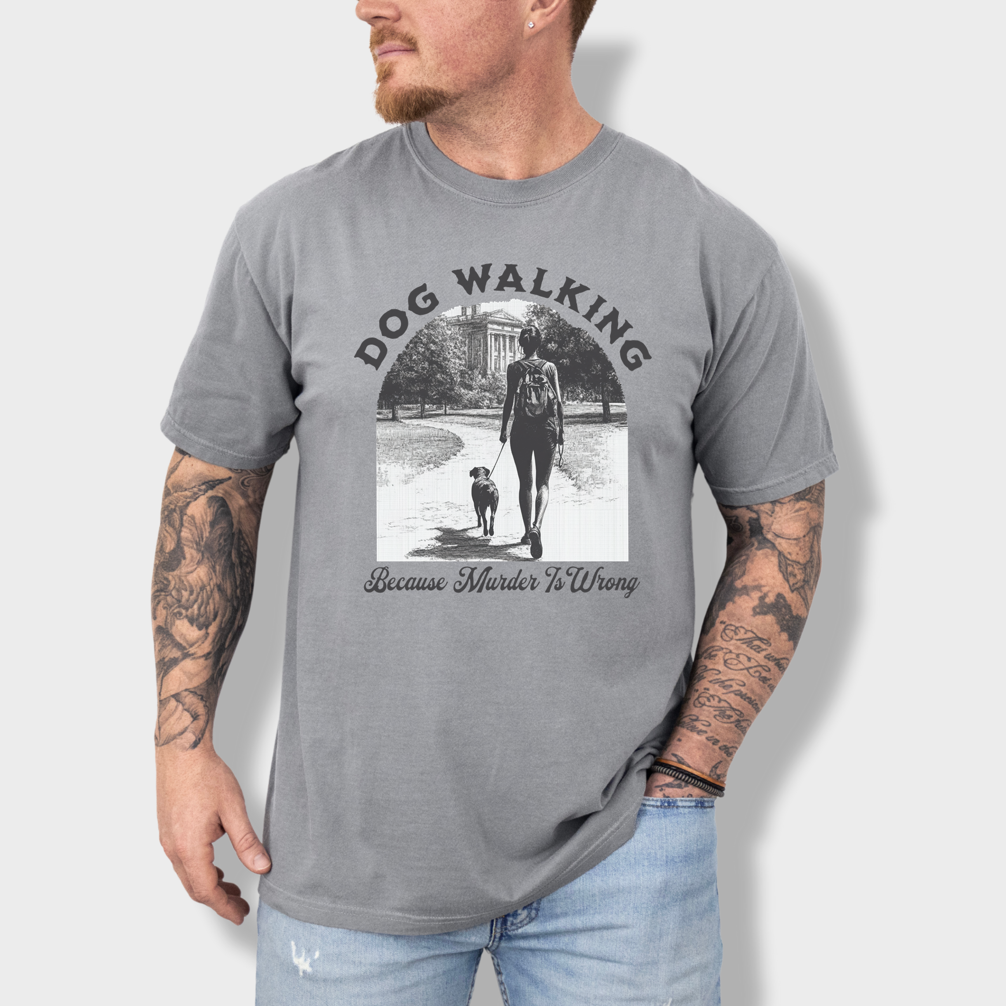 Western Murder Is Wrong Dog Graphic Comfort Colors T-Shirt in Grey-Fetch N Found