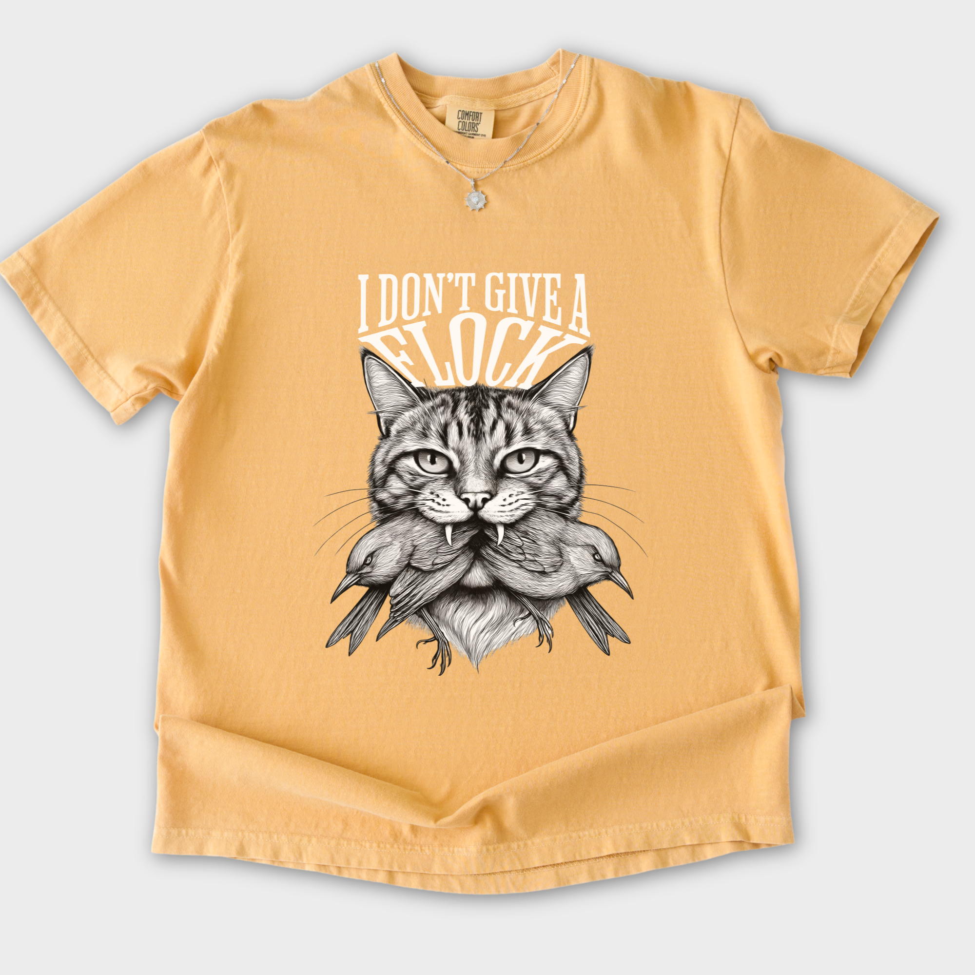 Minimalist I Dont Give a Flock Pray for My Owner Cat Graphic Comfort Colors T-Shirt in Mustard-T-Shirt-Mustard-S-Fetch N Found