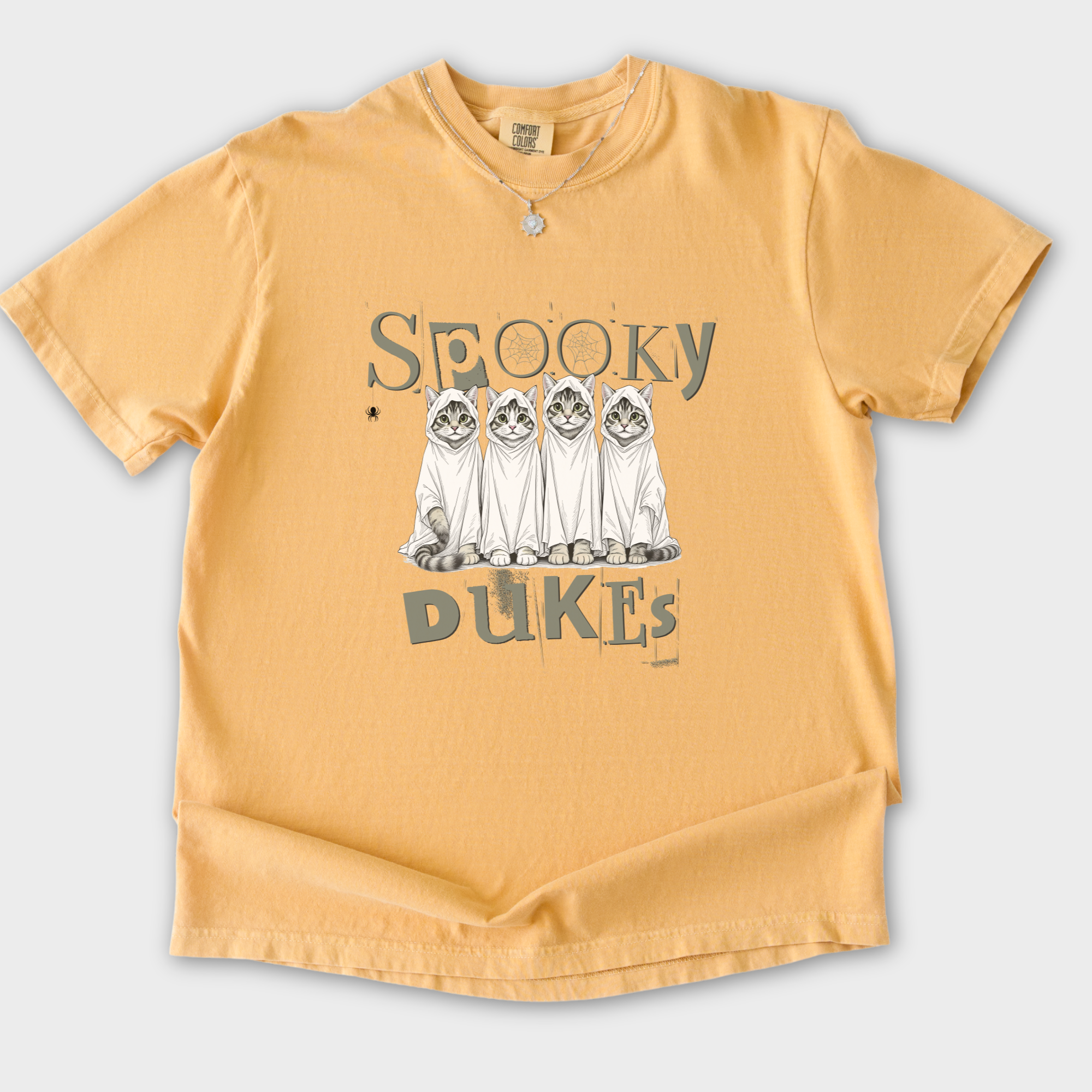 Vintage Spooky Dukes Trick-or-Treaters Cat Graphic Comfort Colors T-Shirt in Mustard-T-Shirt-Mustard-S-Fetch N Found