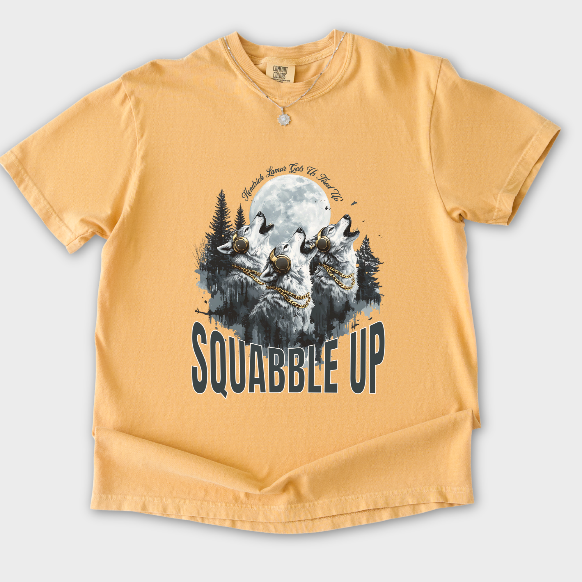 Retro Custom Squabble Up Dog Graphic T-Shirt in Mustard