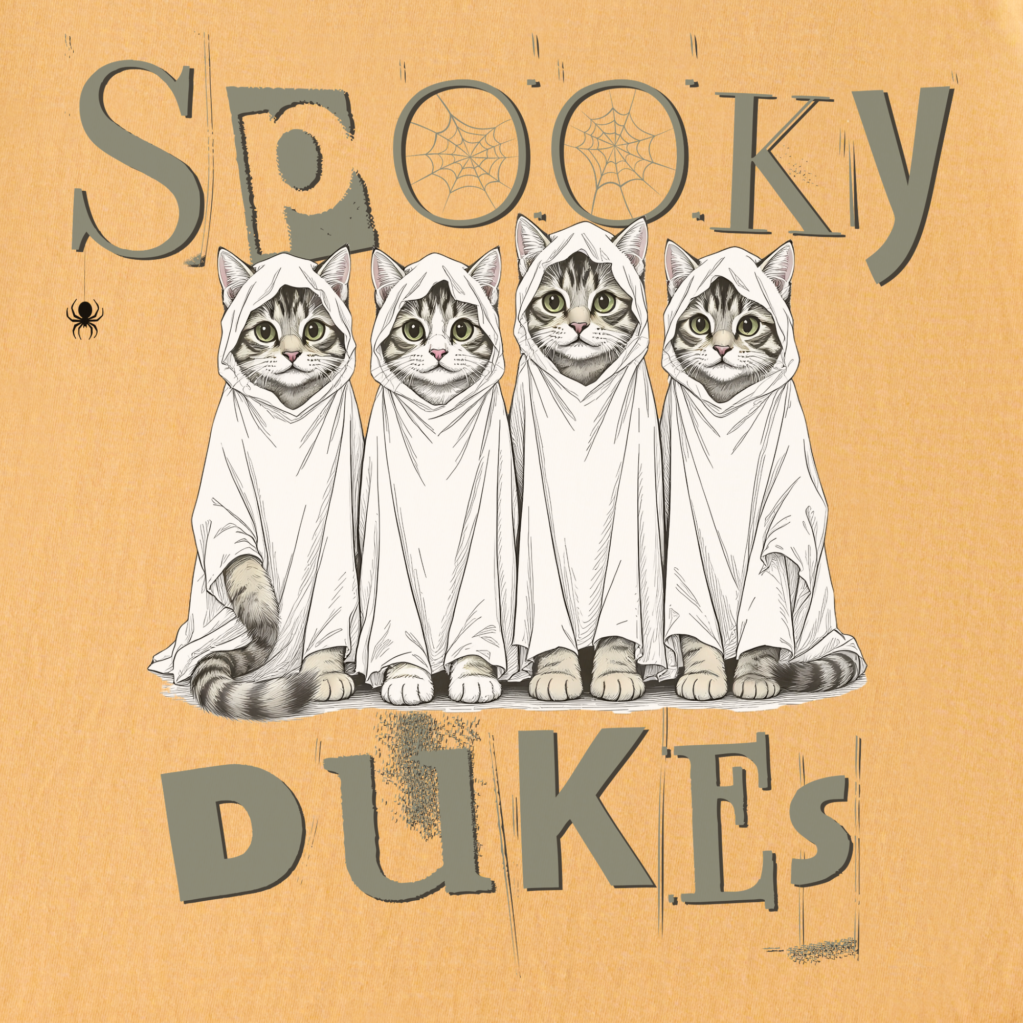 Vintage Spooky Dukes Trick-or-Treaters Cat Graphic Comfort Colors T-Shirt in Mustard-T-Shirt-Fetch N Found