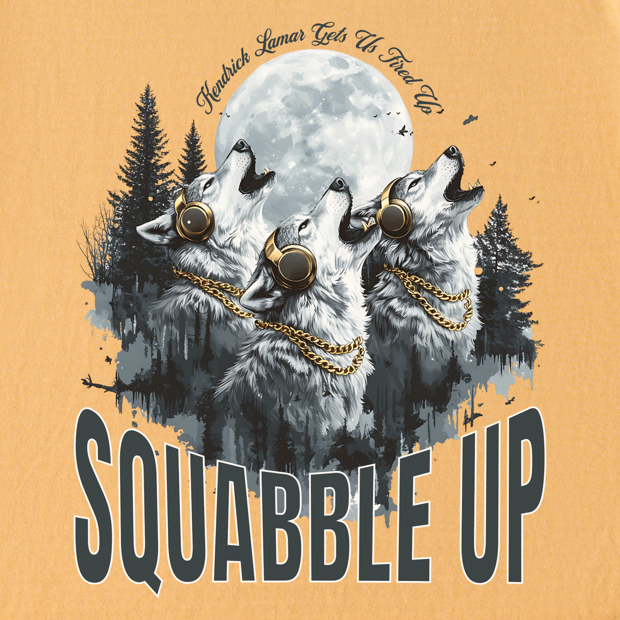Retro Custom Squabble Up Dog Graphic T-Shirt in Mustard