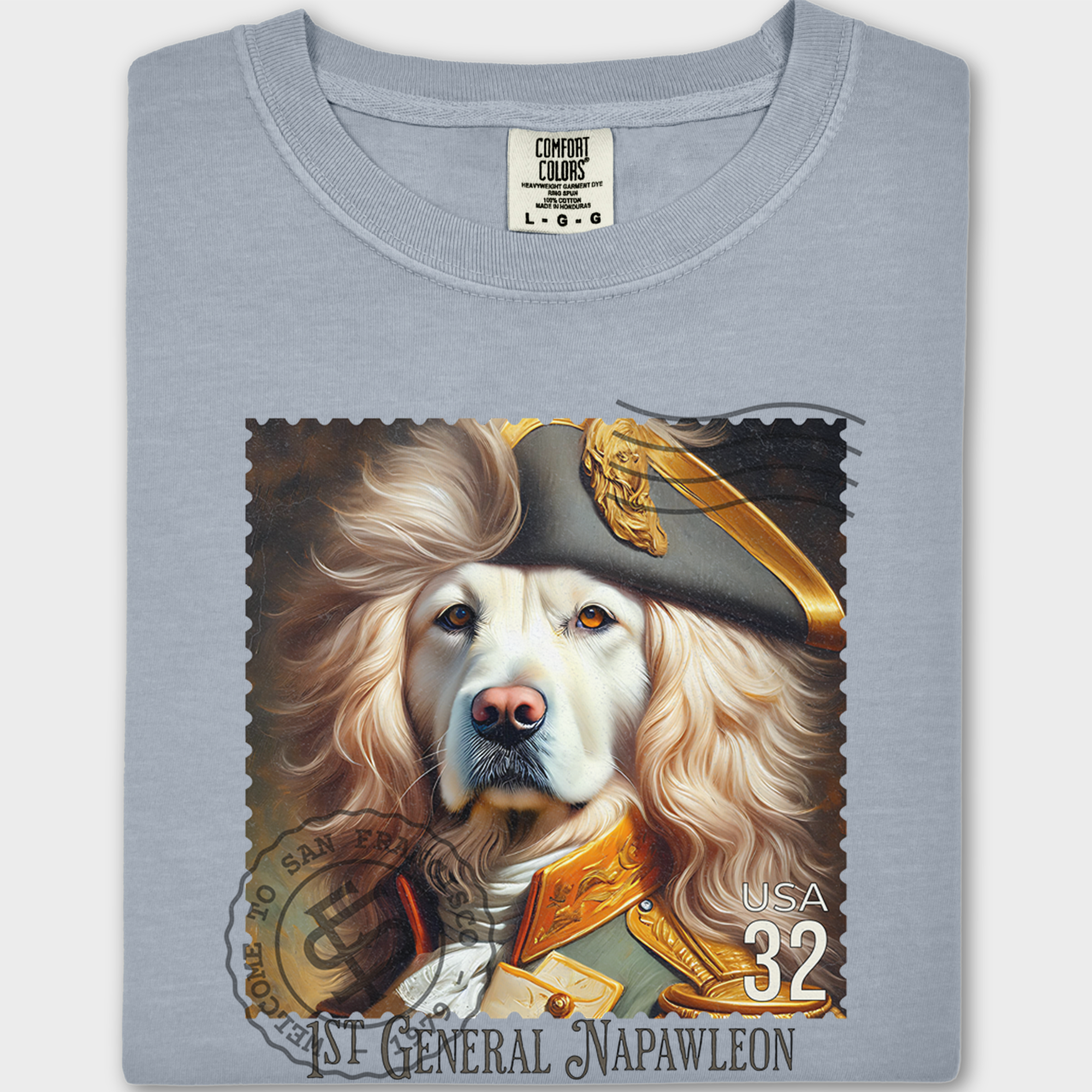 Custom Dog Graphic T-Shirt in Granite Featuring Unique Labrador Vintage Stamp Design-Fetch N Found