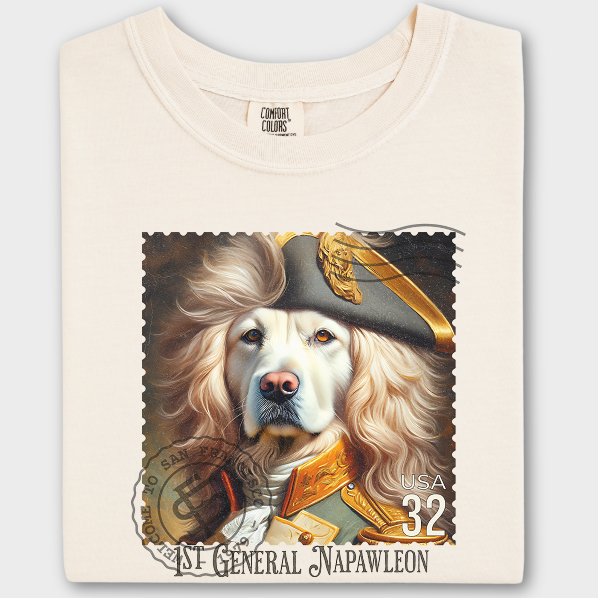 Custom Dog Graphic T-Shirt in Ivory Featuring Unique Labrador Vintage Stamp Design-Fetch N Found