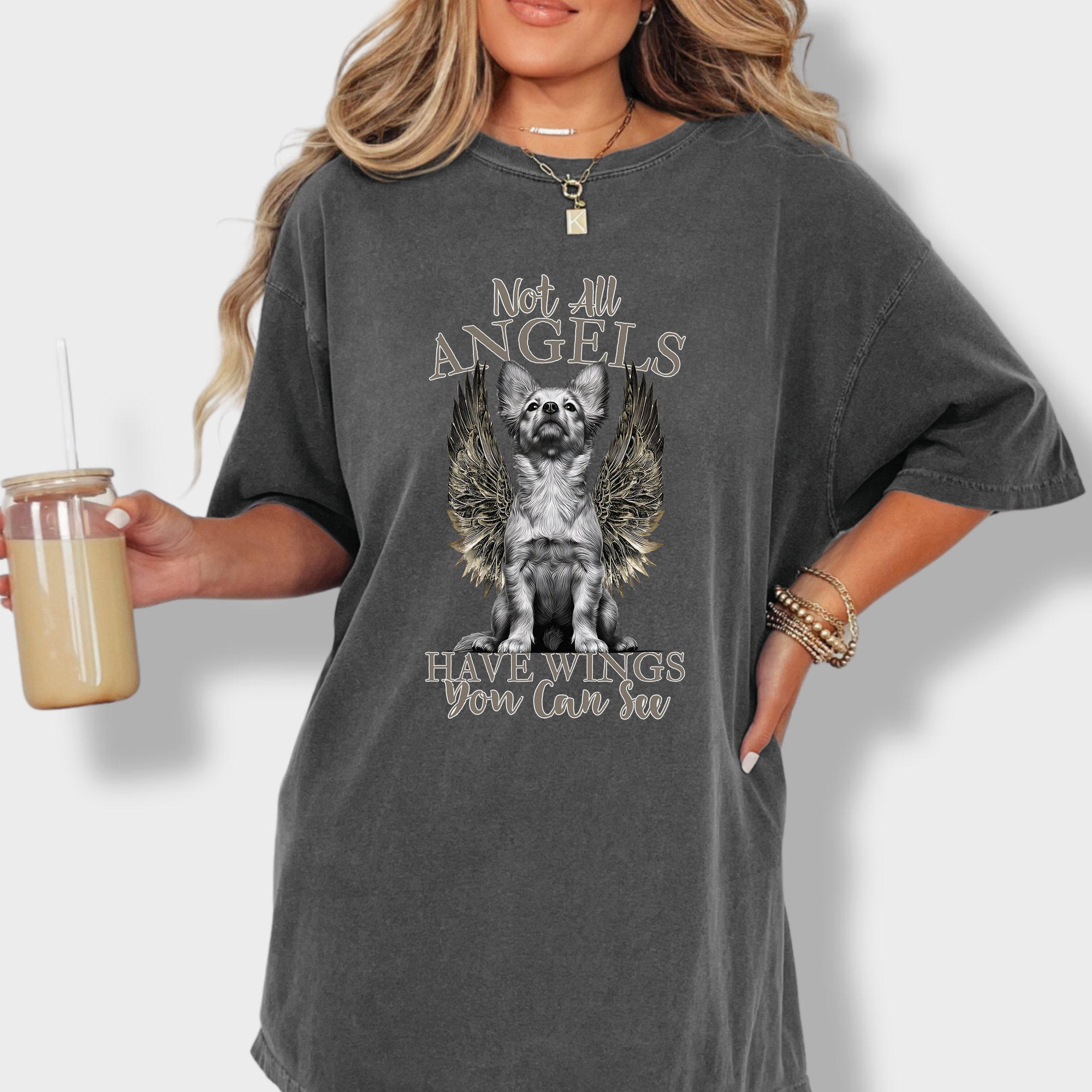 Artistic Not All Angels Have Wings You Can See Dog Graphic Comfort Colors T-Shirt in Pepper-Fetch N Found