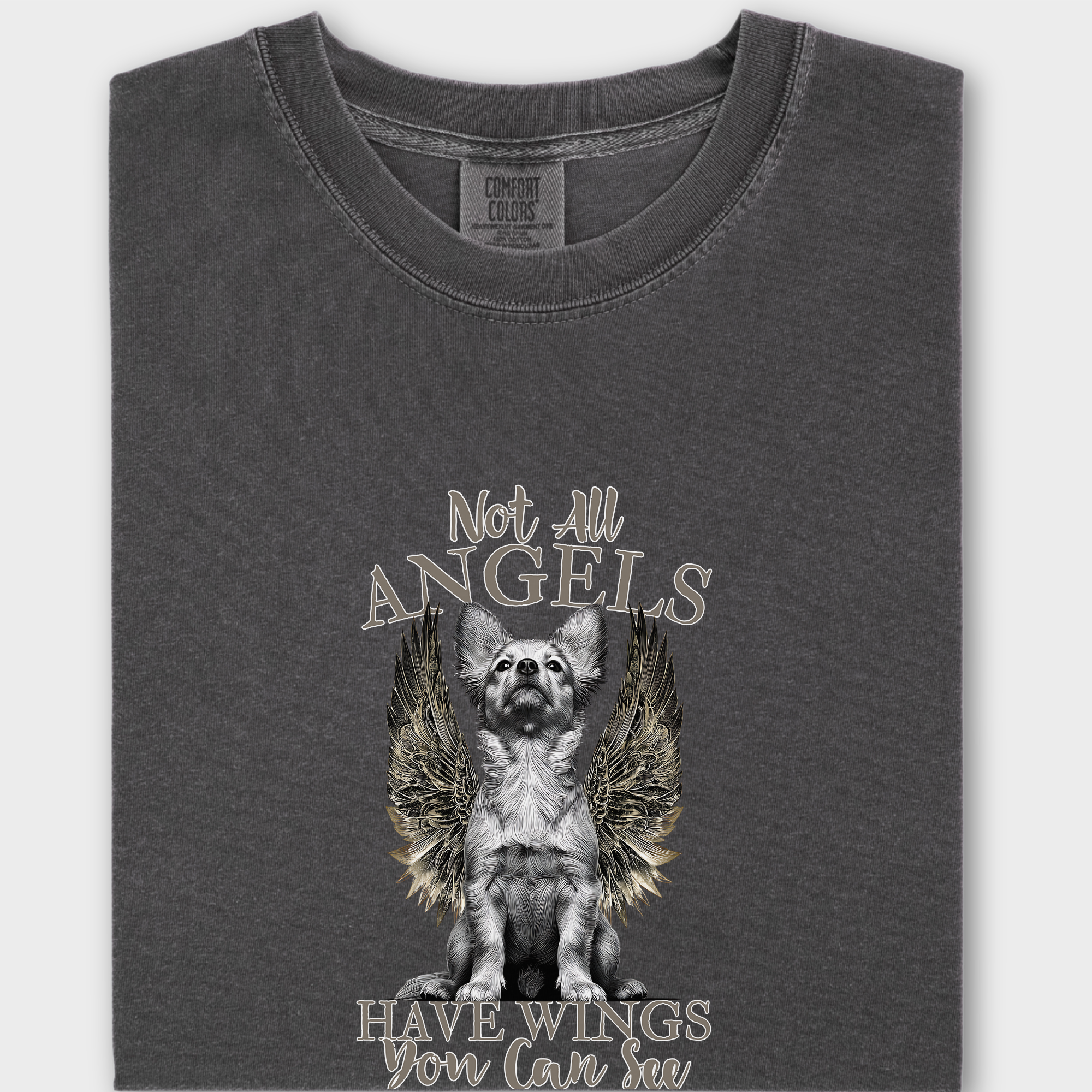 Artistic Not All Angels Have Wings You Can See Dog Graphic Comfort Colors T-Shirt in Pepper-Fetch N Found