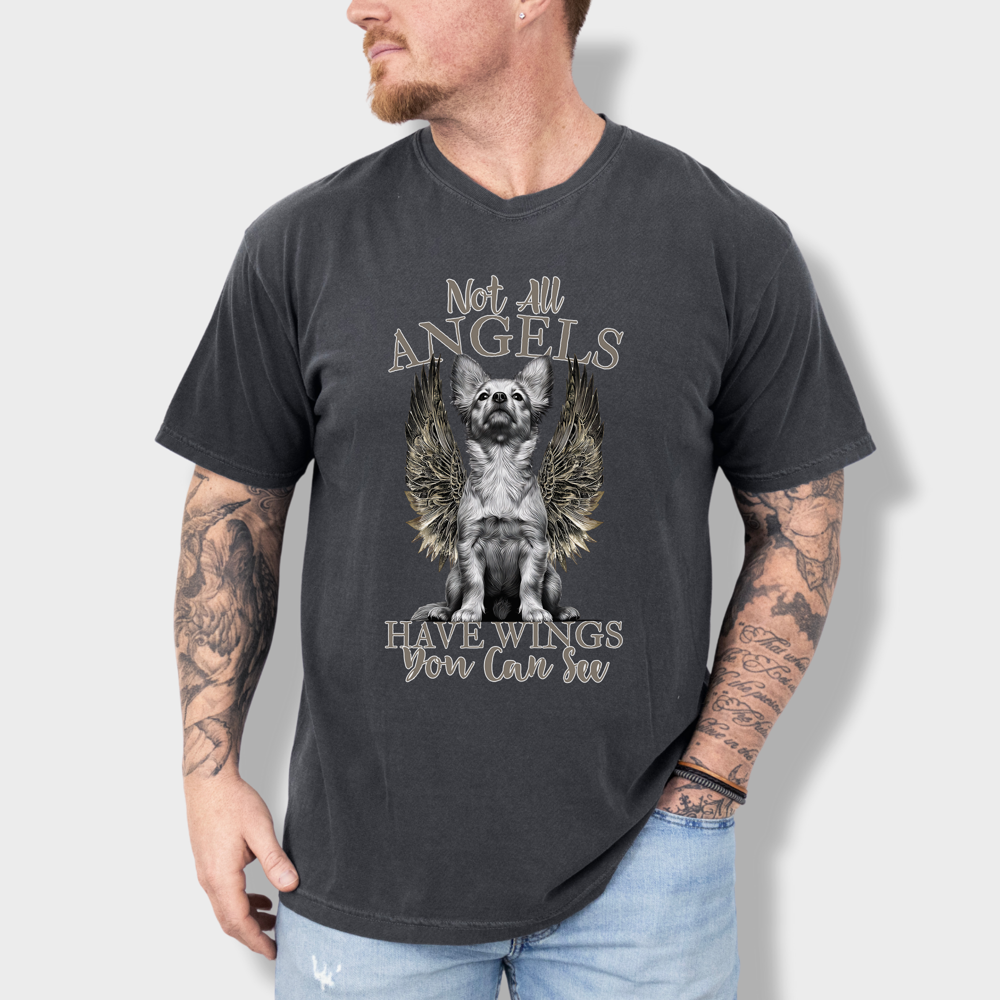 Artistic Not All Angels Have Wings You Can See Dog Graphic Comfort Colors T-Shirt in Pepper-Fetch N Found