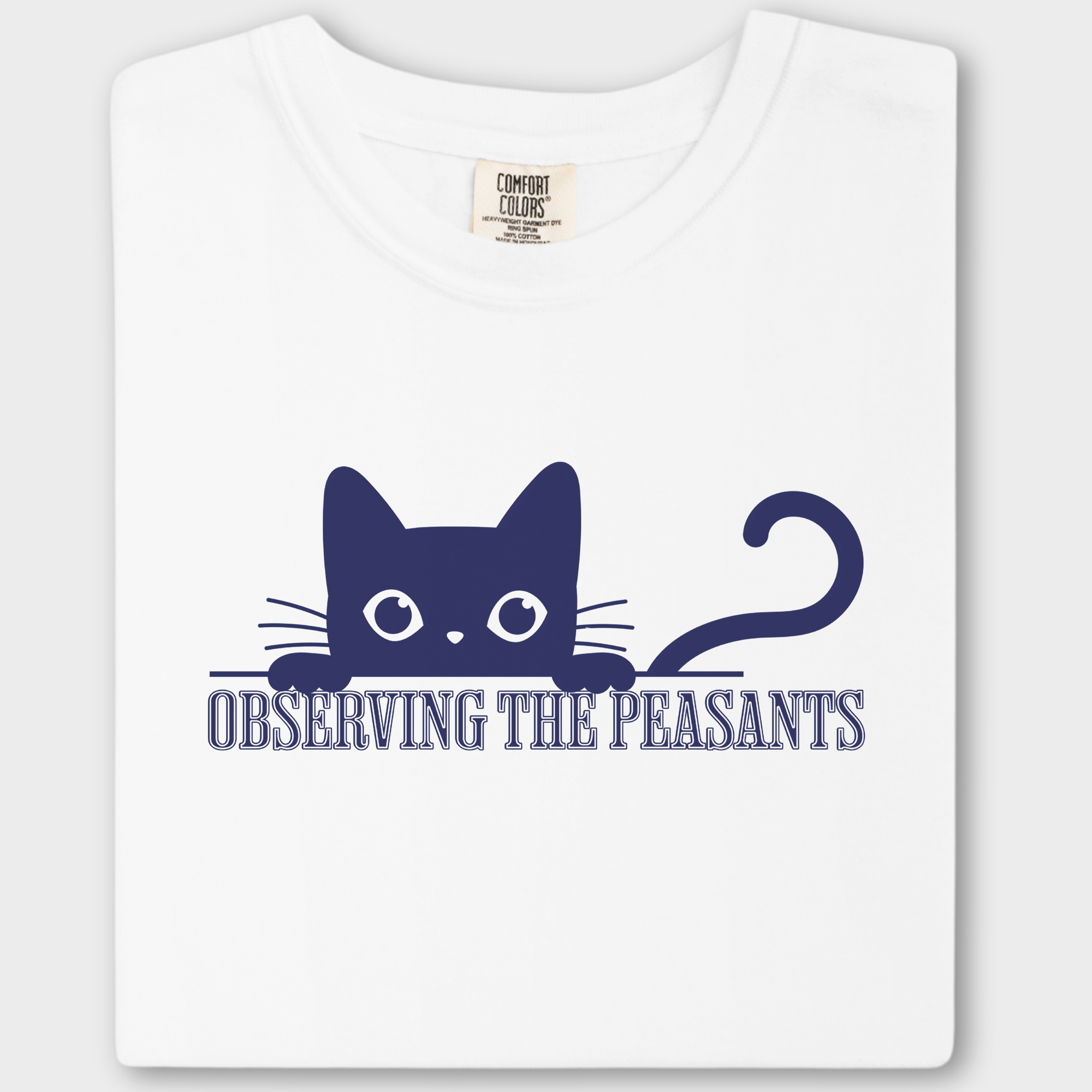 Minimalist Observing the Peasants Cat Graphic Comfort Colors T-Shirt in White-T-Shirt-White-Fetch N Found