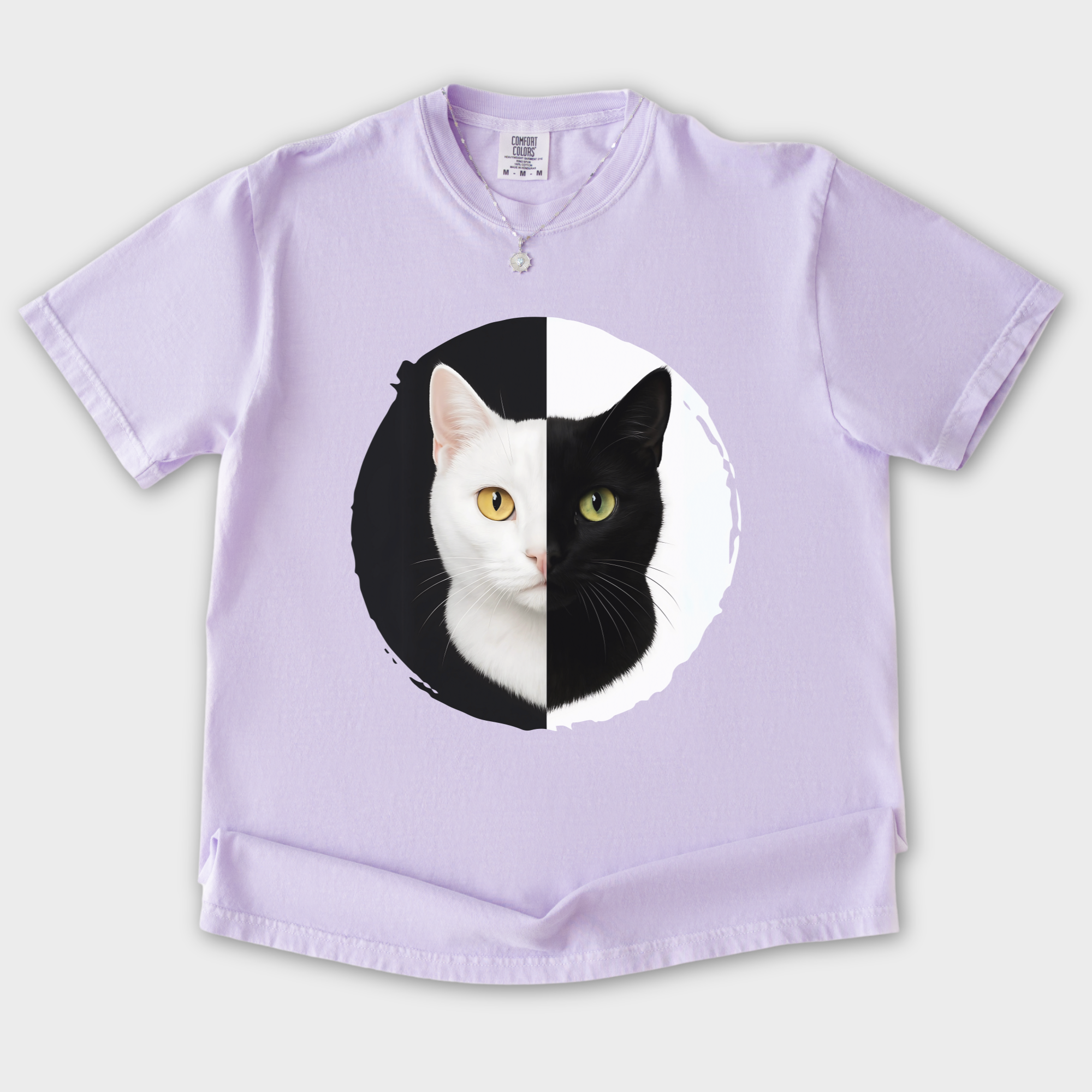 Retro Black and White Cat Head Cat Graphic Comfort Colors T-Shirt in Orchid