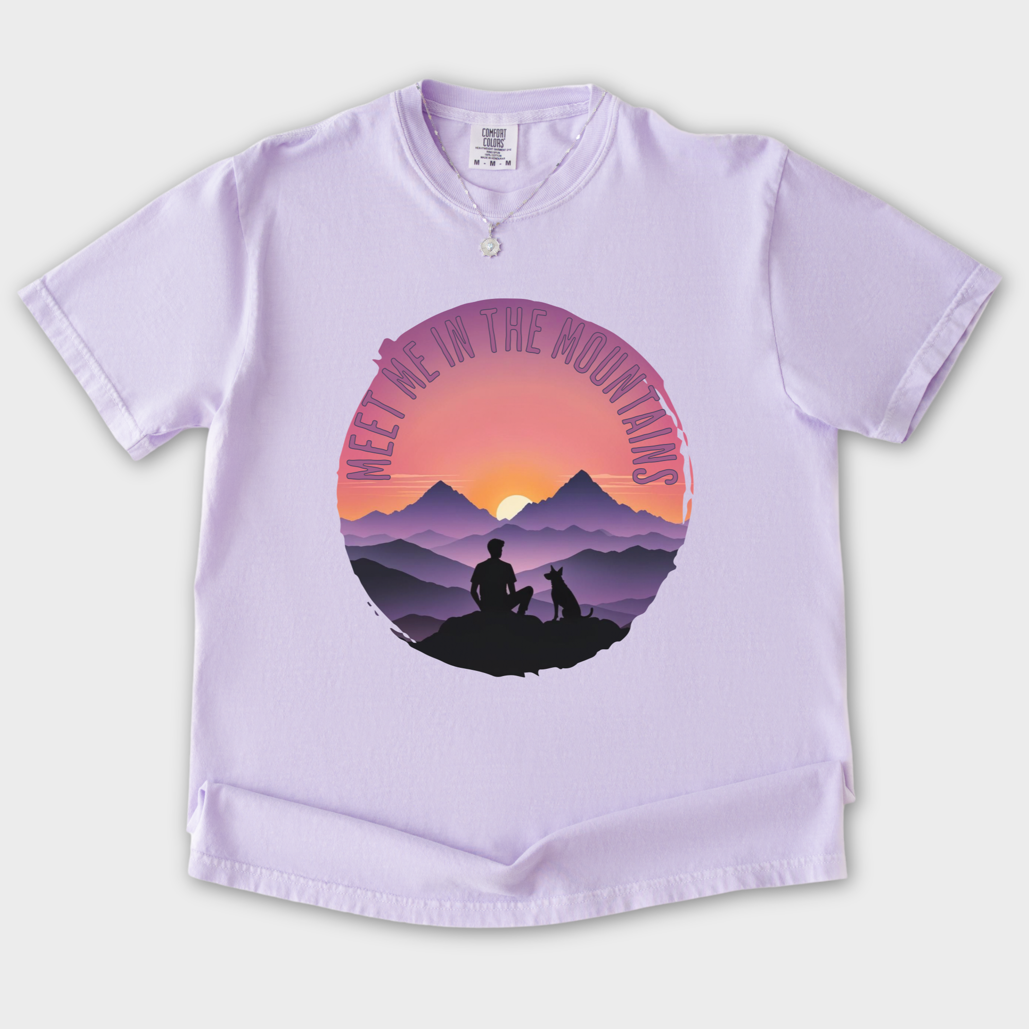 Retro Meet Me In The Mountains Dog Graphic Comfort Colors T-Shirt in Orchid