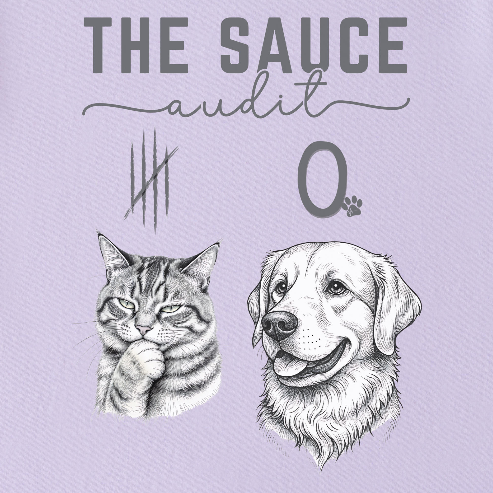 Line Art Who Gives the Sauce Cat v Dog Sauce Audit Cat Graphic Comfort Colors T-Shirt in Orchid-T-Shirt-Fetch N Found