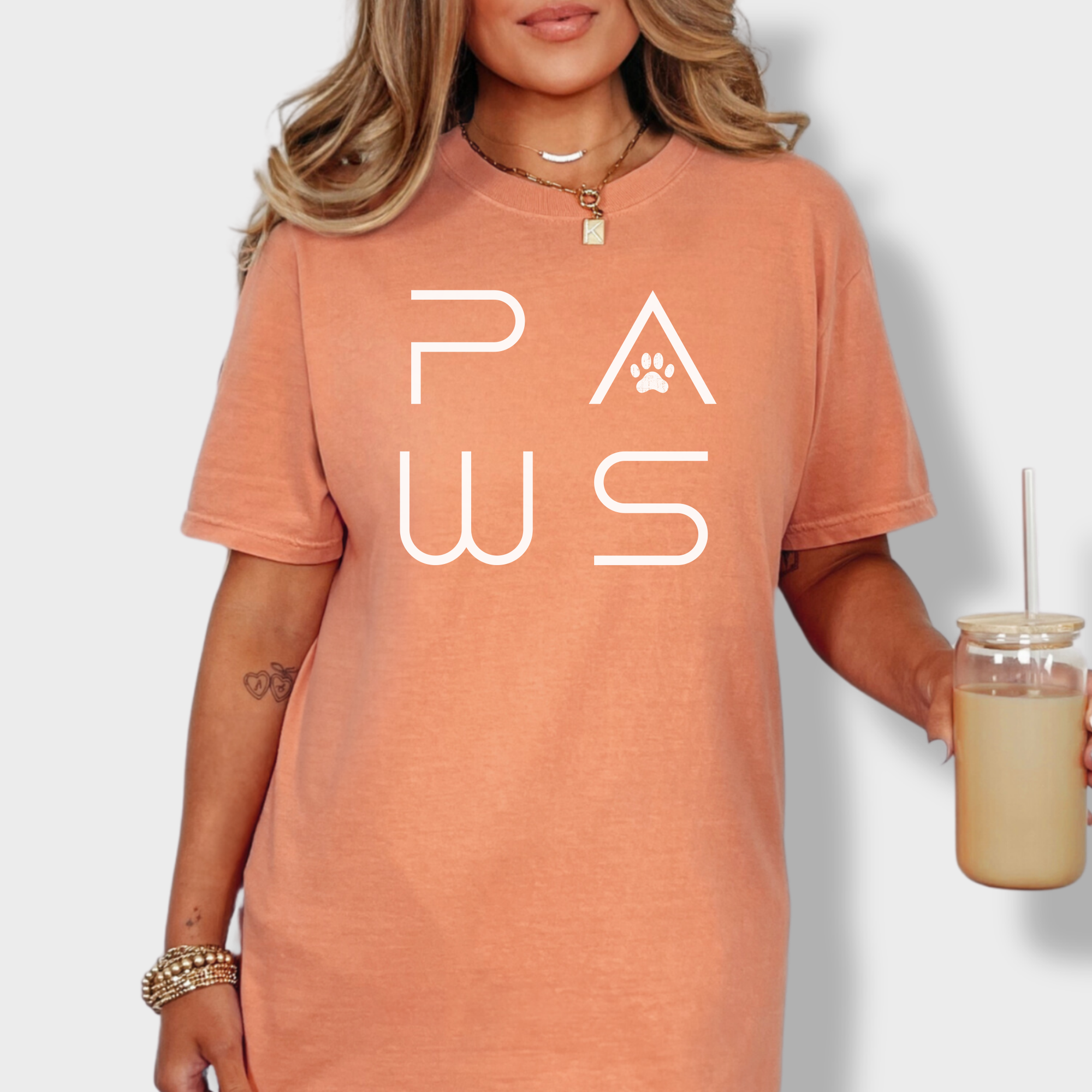 Minimalist PAWS Modern Text Design Pet Text Comfort Colors T-Shirt in Terracotta-Fetch N Found
