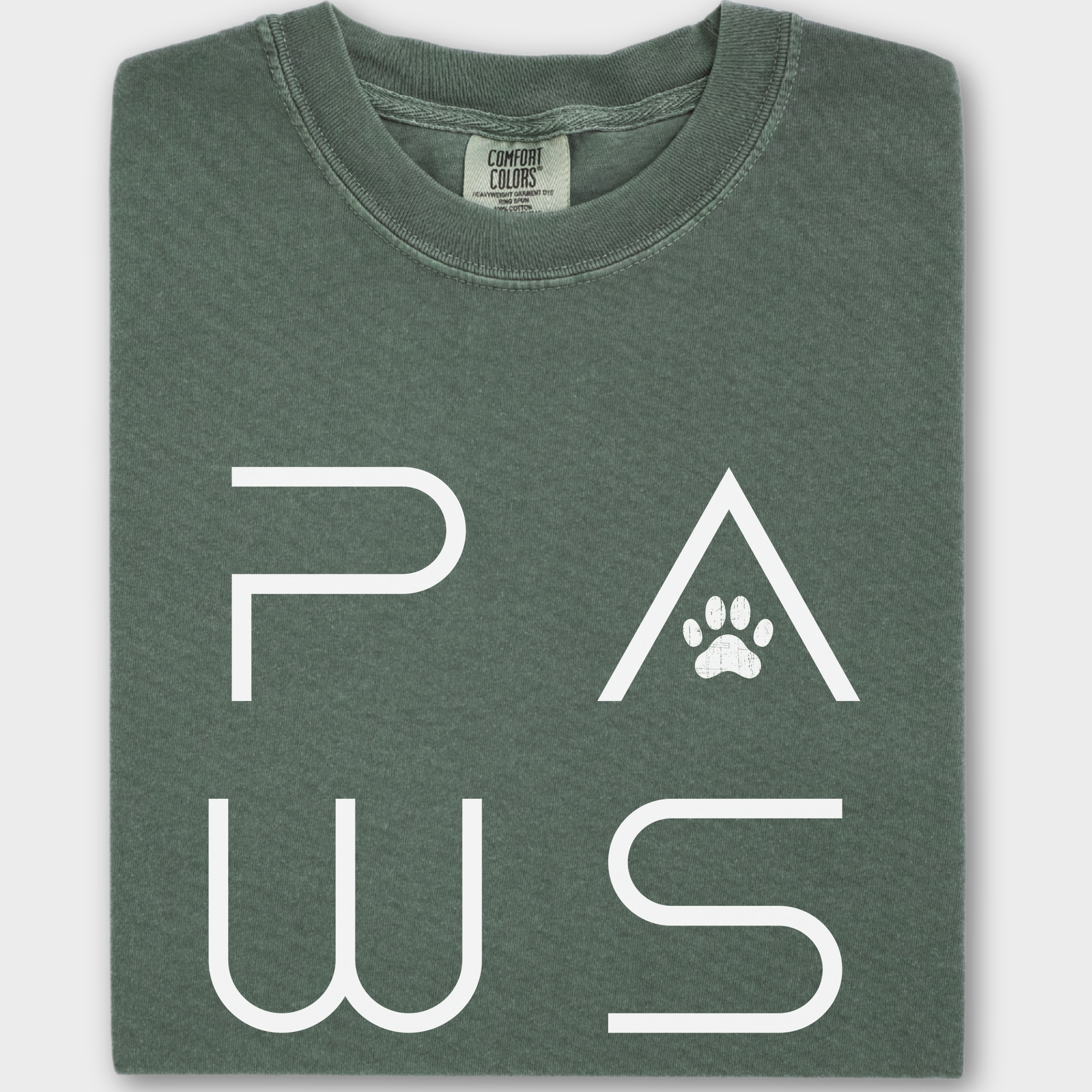 Minimalist PAWS Modern Text Design Pet Text Comfort Colors T-Shirt in Moss-Fetch N Found