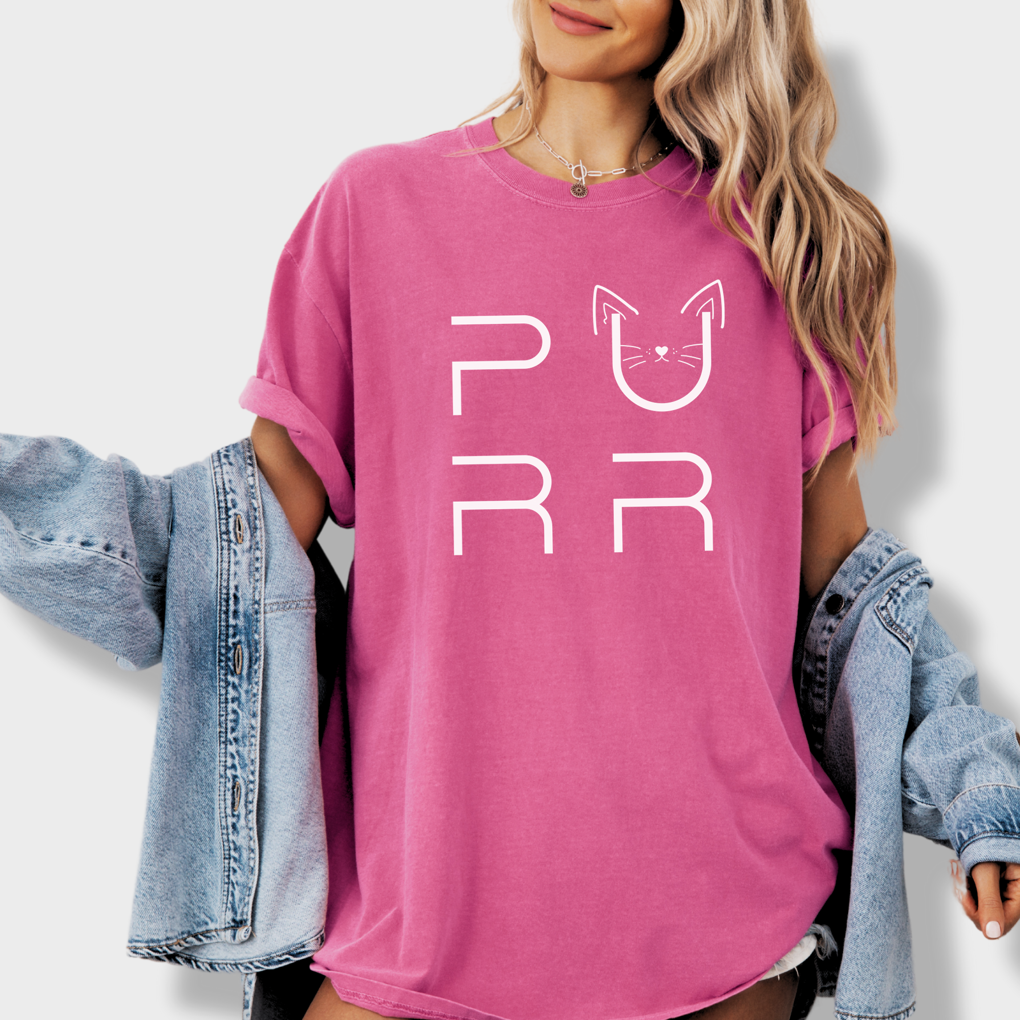 Minimalist Cat PURR T-Shirt in Crunchberry