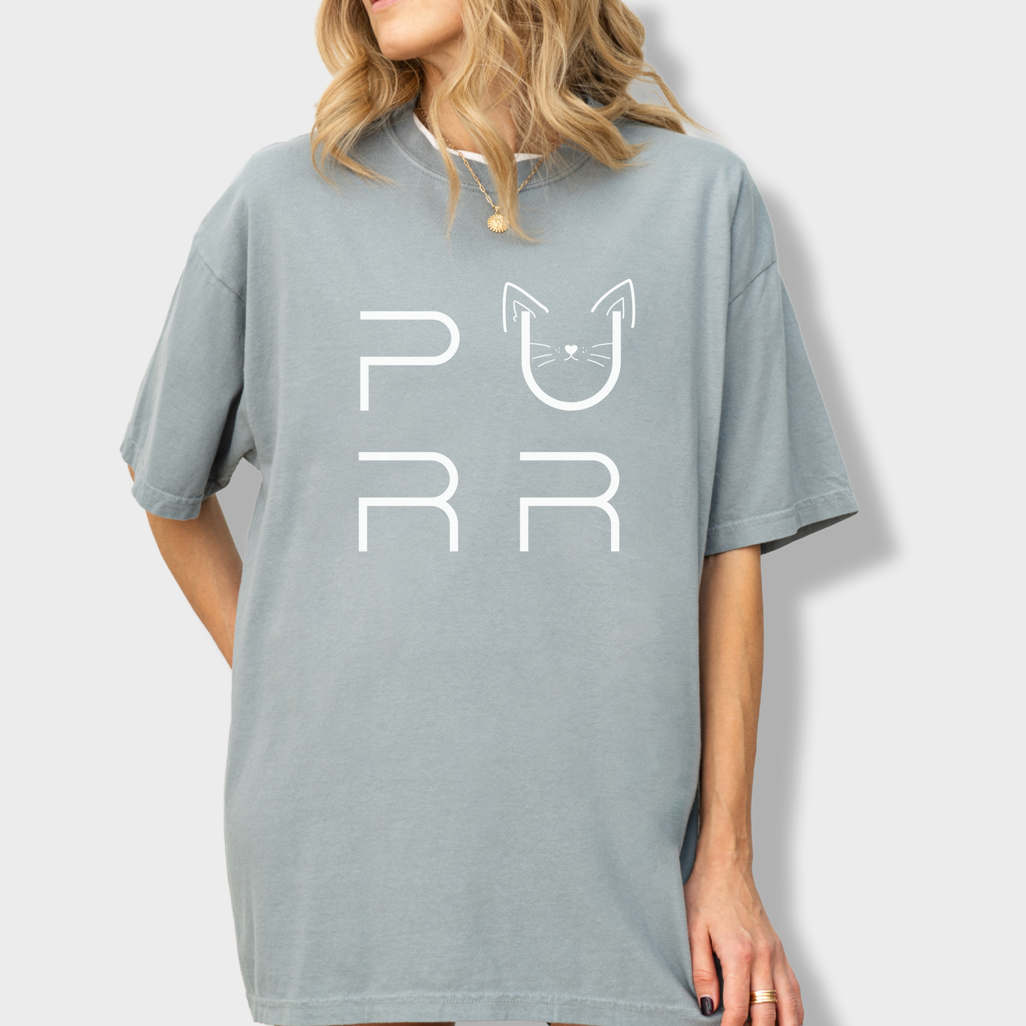 Minimalist Cat PURR T-Shirt in Granite