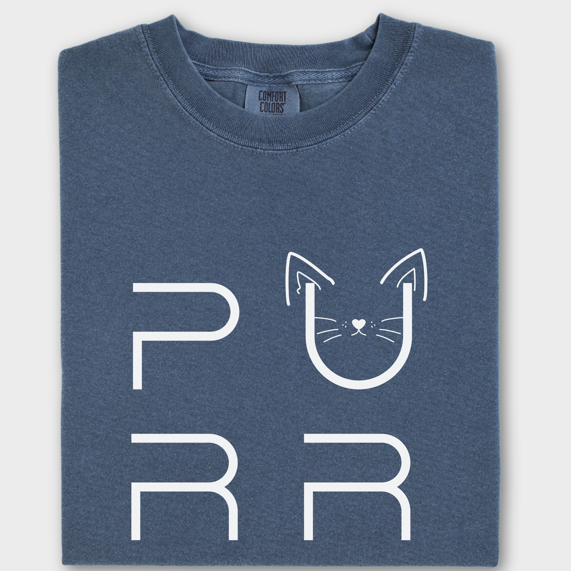 Minimalist Cat PURR T-Shirt in Denim