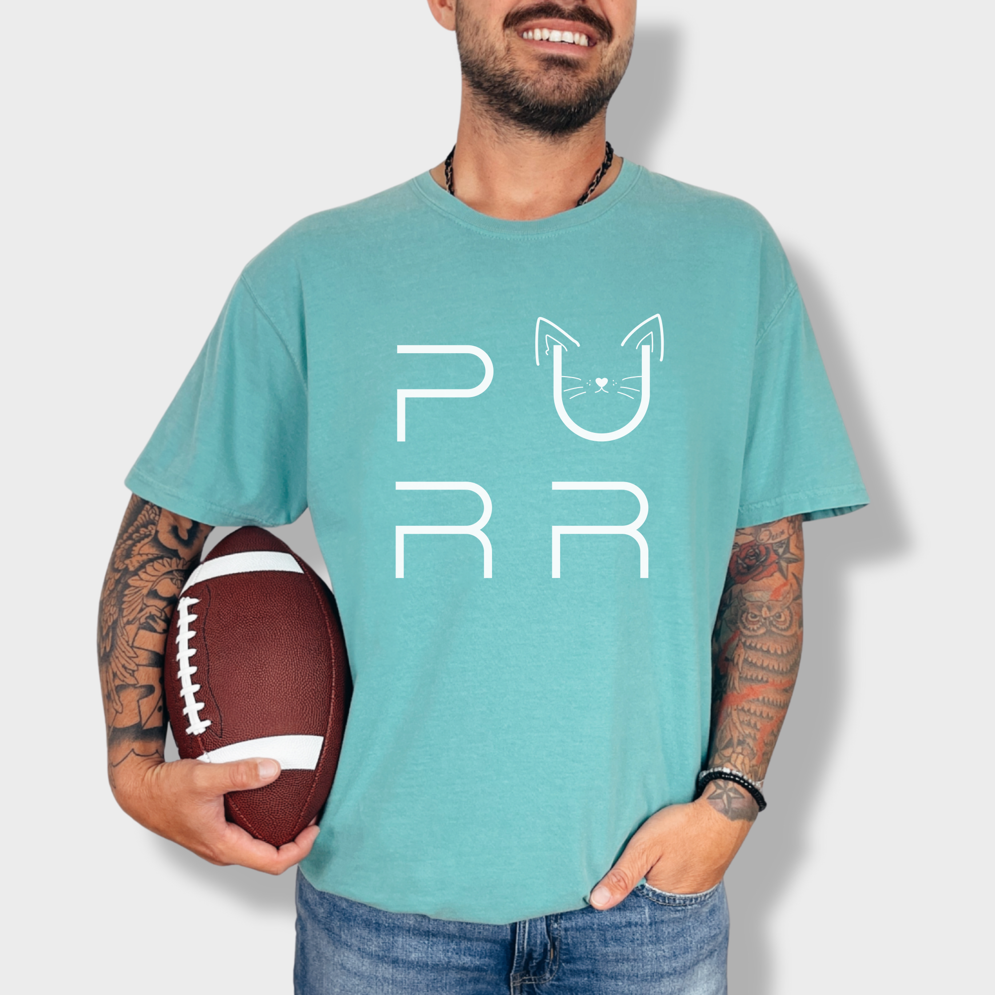 Minimalist Cat PURR T-Shirt in Seafoam