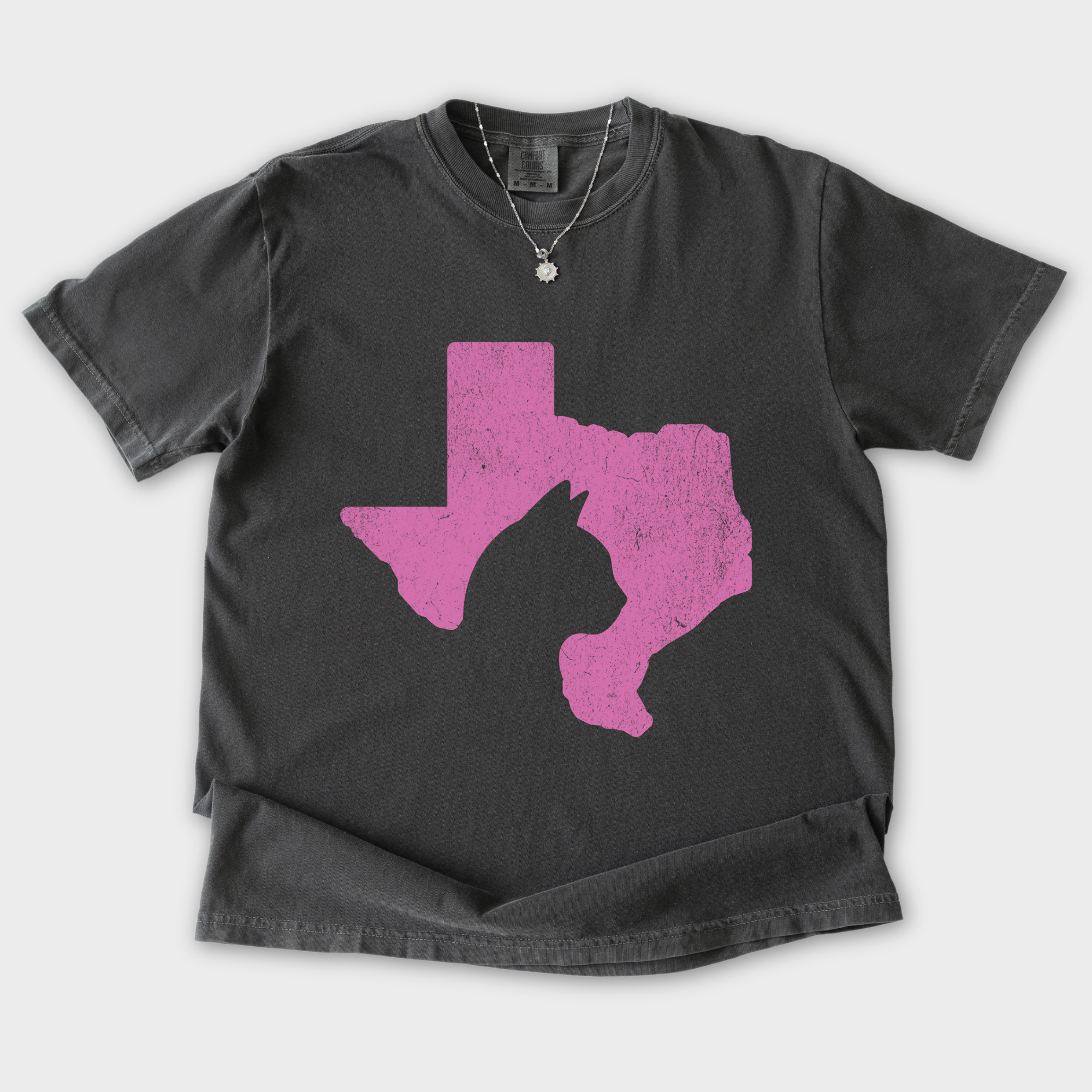 Minimalist Texas State Cat Lover Cat Graphic Comfort Colors T-Shirt in Pepper-T-Shirt-Pepper-S-Fetch N Found
