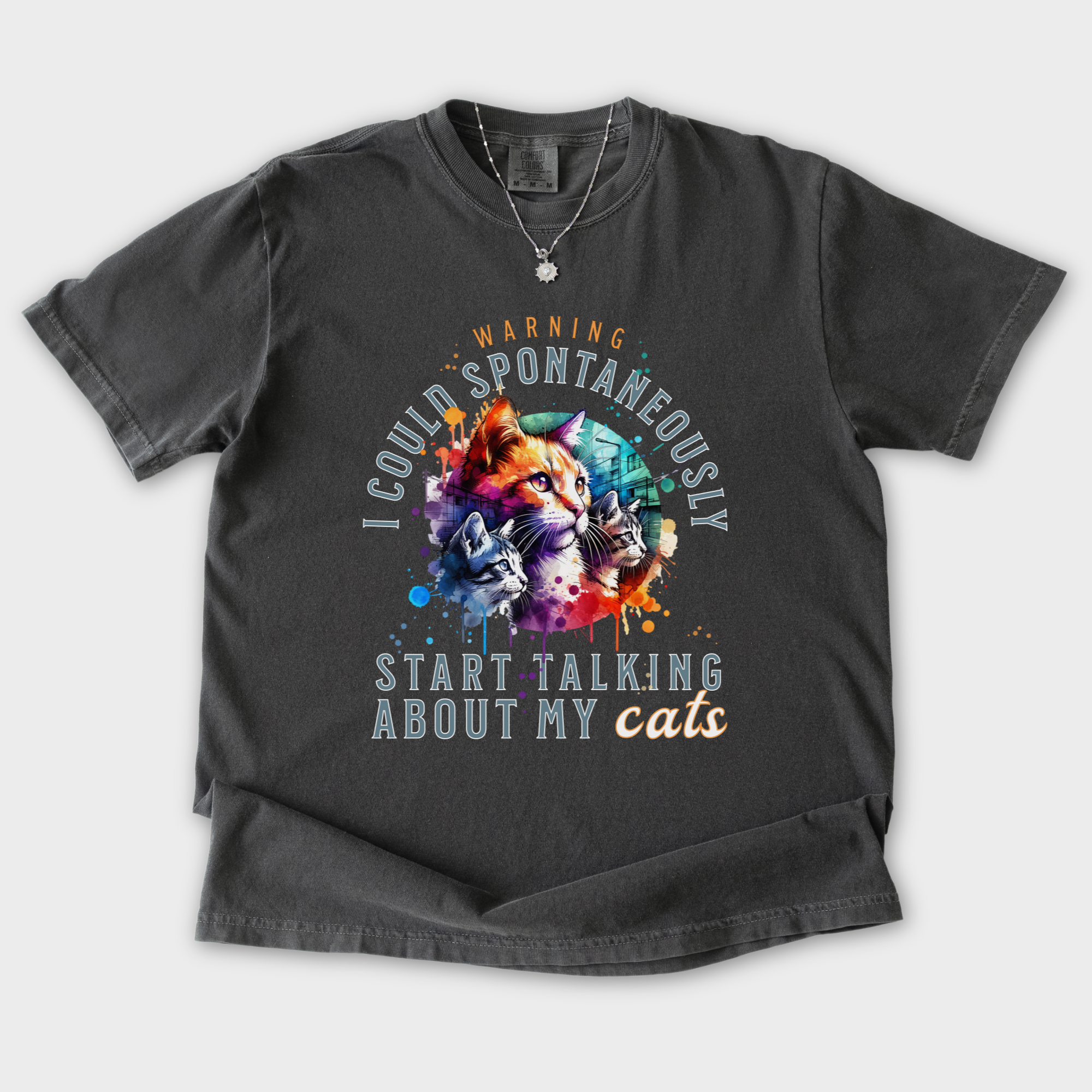 Retro Funny Cat Graphic T-Shirt Spontaneously Talking About My Cat in Pepper
