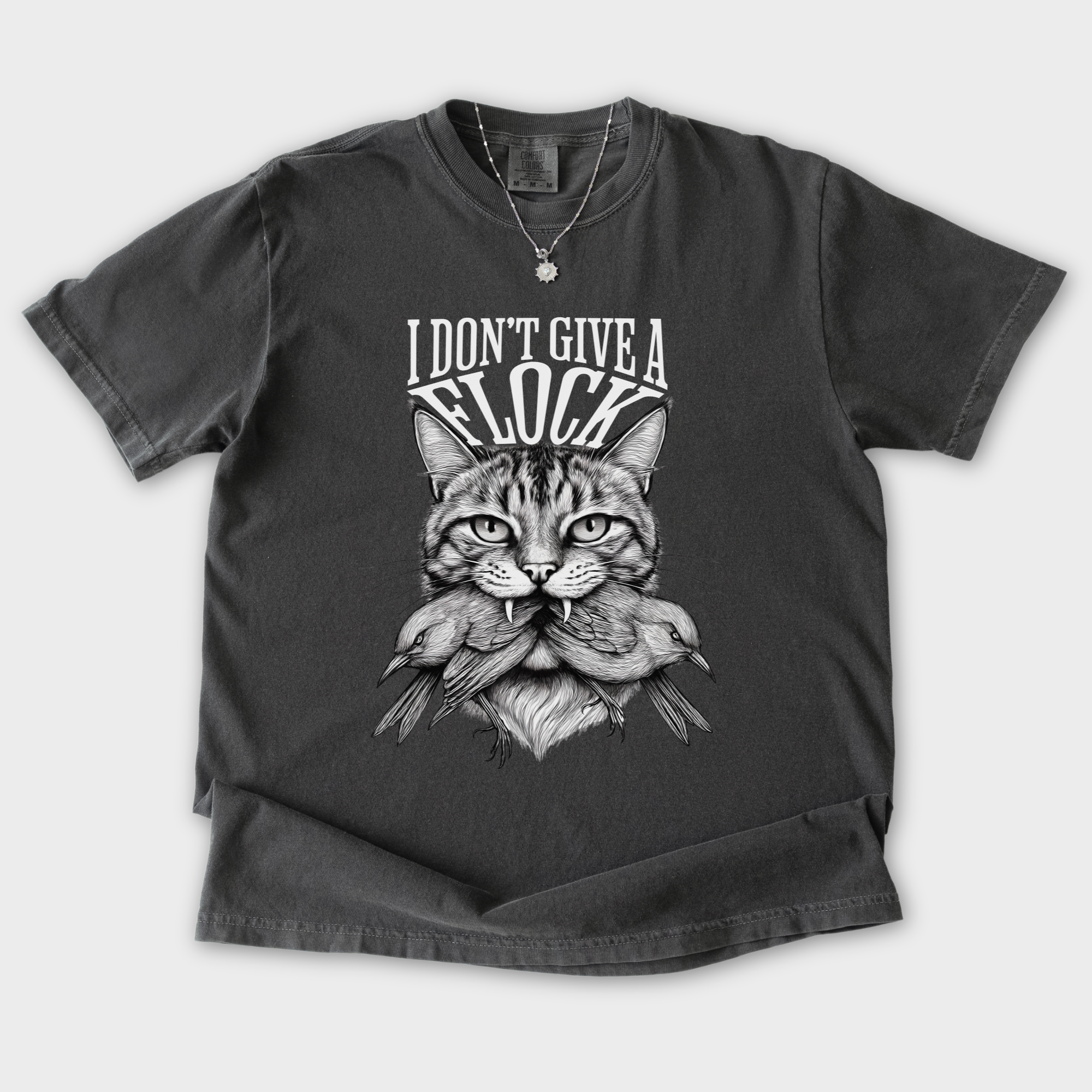 Minimalist I Dont Give a Flock Pray for My Owner Cat Graphic Comfort Colors T-Shirt in Pepper-T-Shirt-Fetch N Found