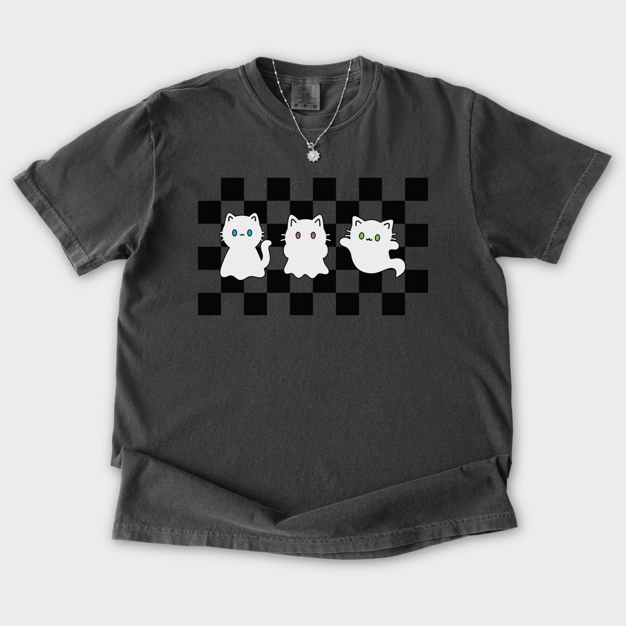 Minimalist Friendly Cat Ghosts Cat Graphic Comfort Colors T-Shirt in Pepper-T-Shirt-Pepper-S-Fetch N Found